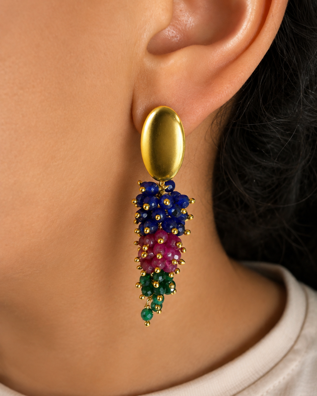 925 Sterling Silver Gold Plated Earrings with Ruby, Sapphire and Emerald
