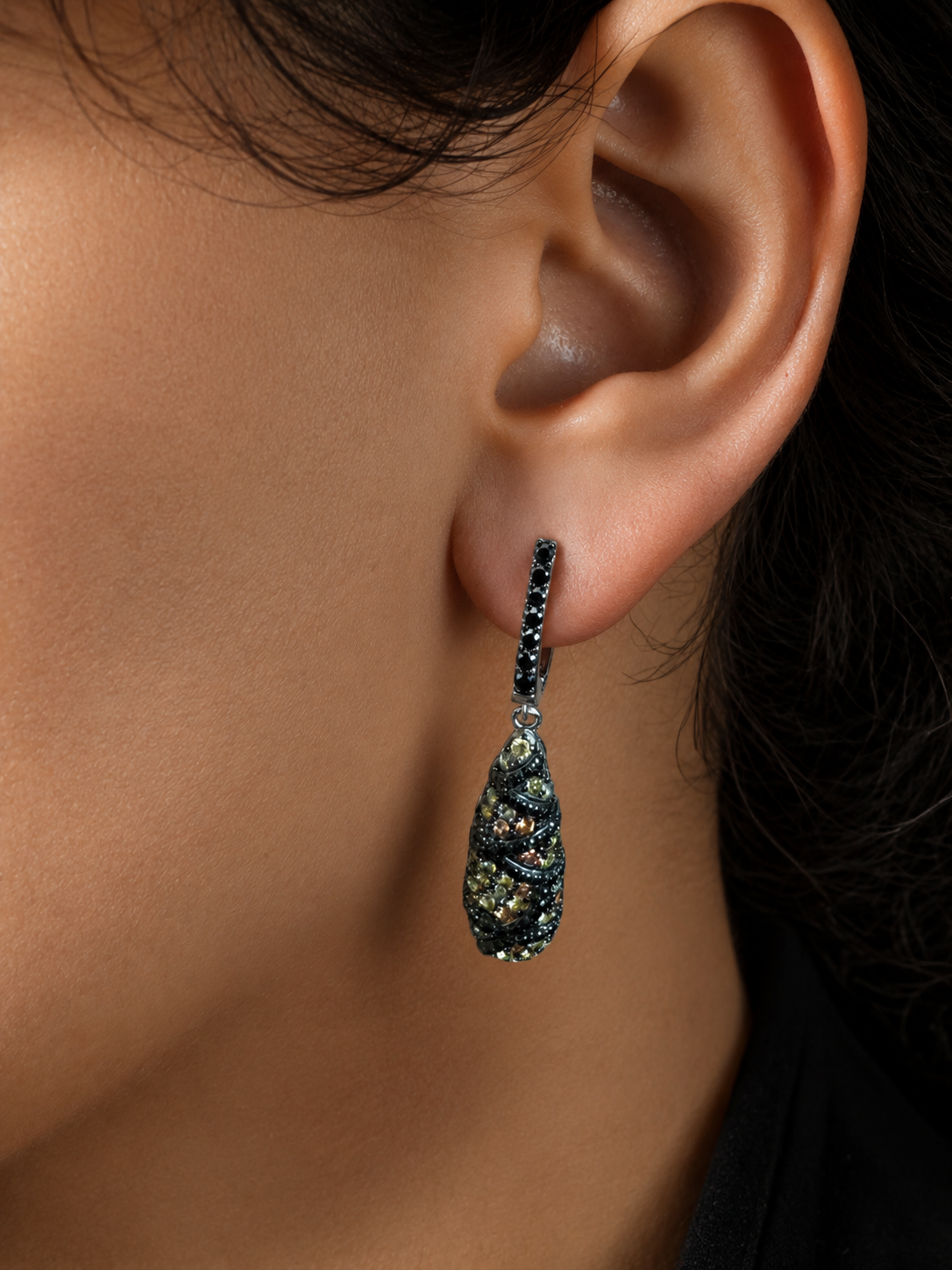 Earrings with Yellow, Orange, and Black Sapphires