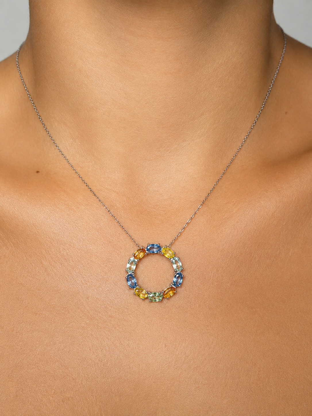 925 sterling silver necklace with multicolored sapphires