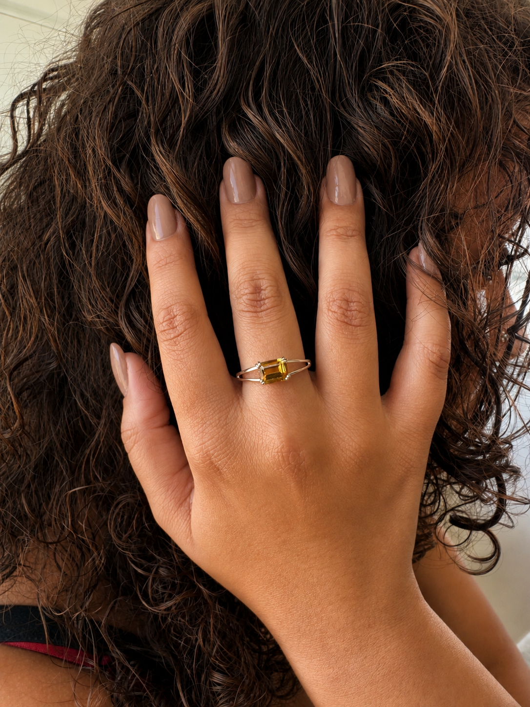 925 sterling silver ring with a citrine rectangle