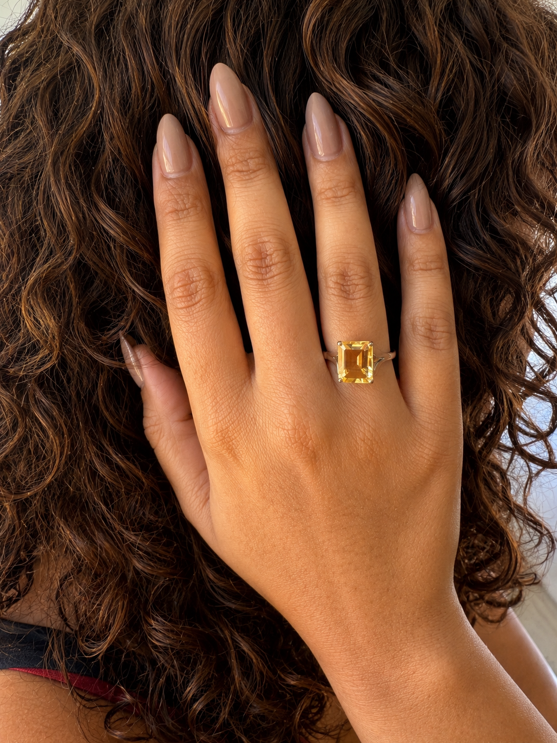925 sterling silver ring with a Big citrine rectangle