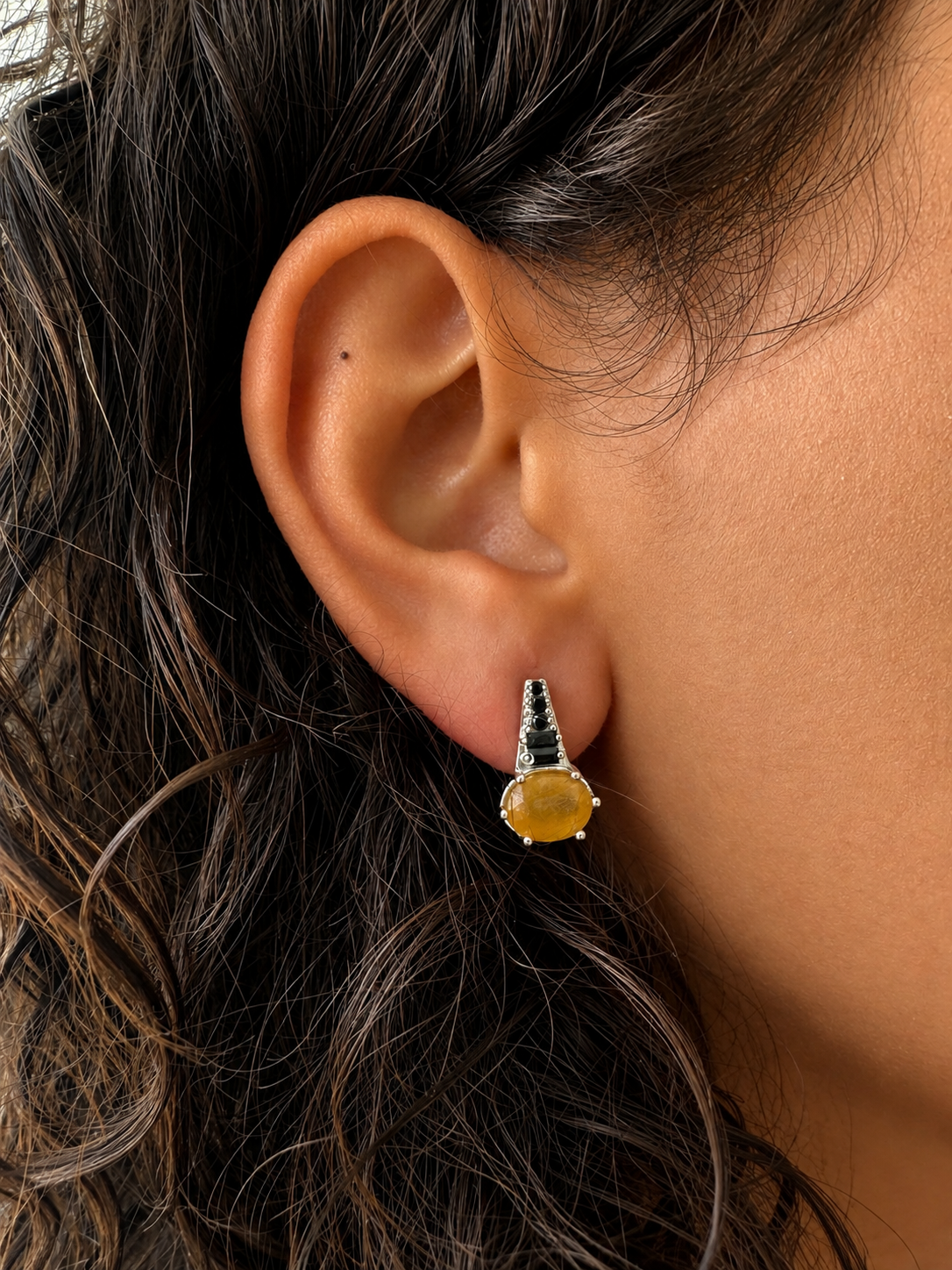 925 sterling silver earrings with black sapphire and citrine.