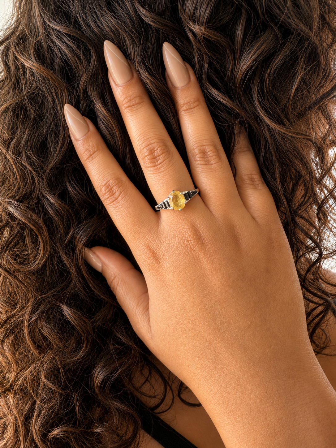 925 sterling silver ring with black sapphire and citrine.