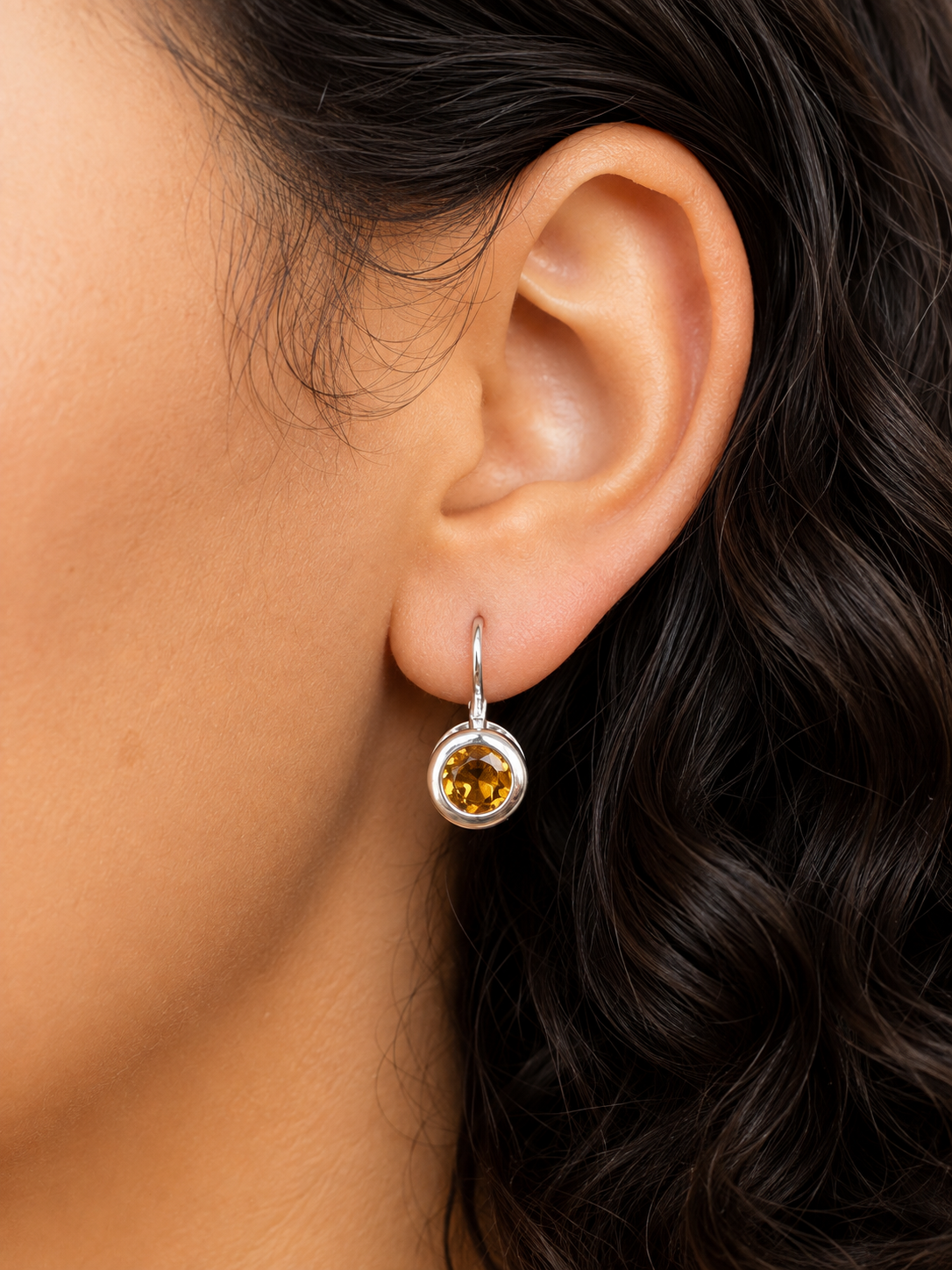 925 silver earrings with round citrine