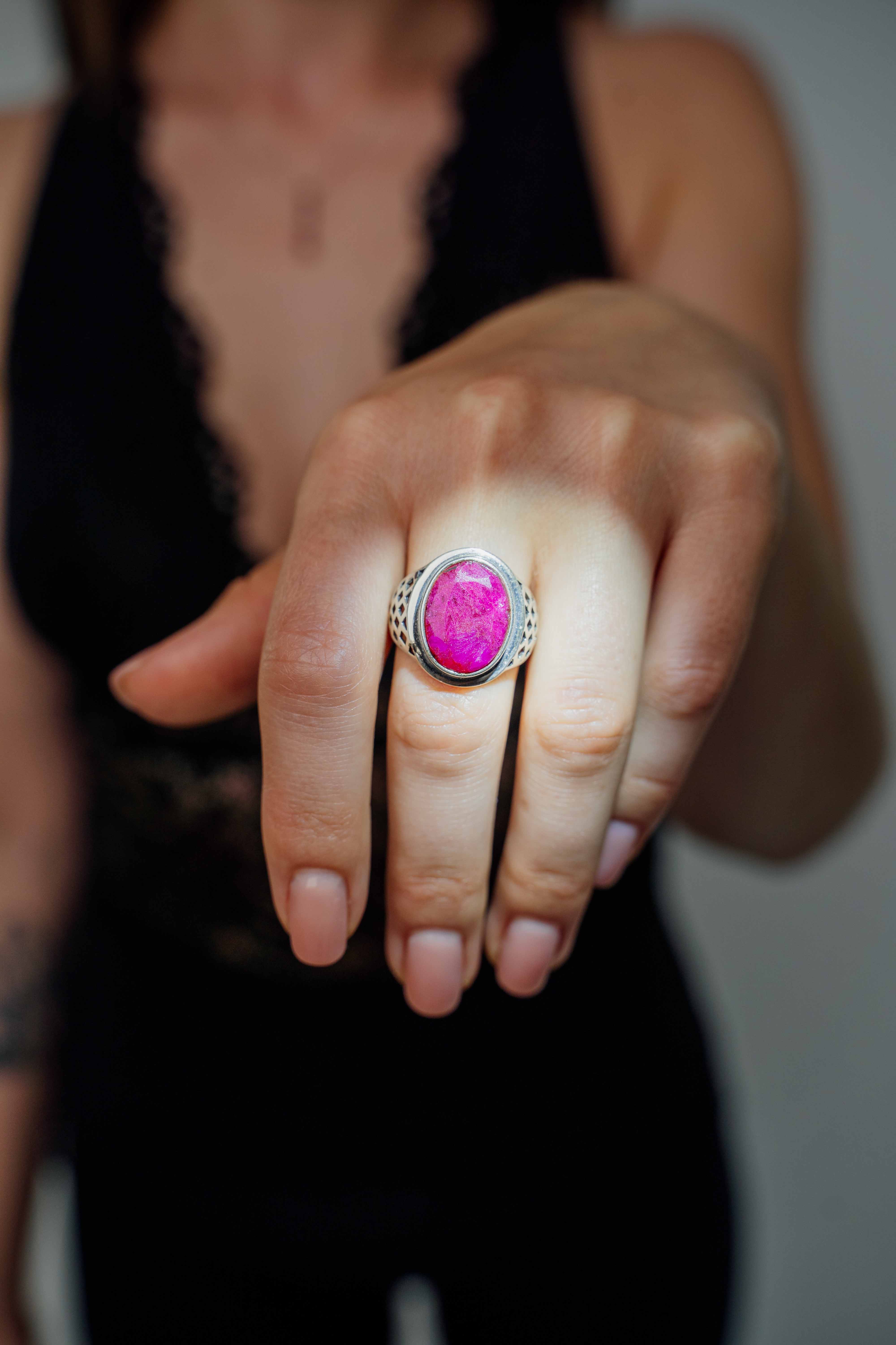 Bold Ruby Statement Ring | Cabochon Ruby & Sterling Silver