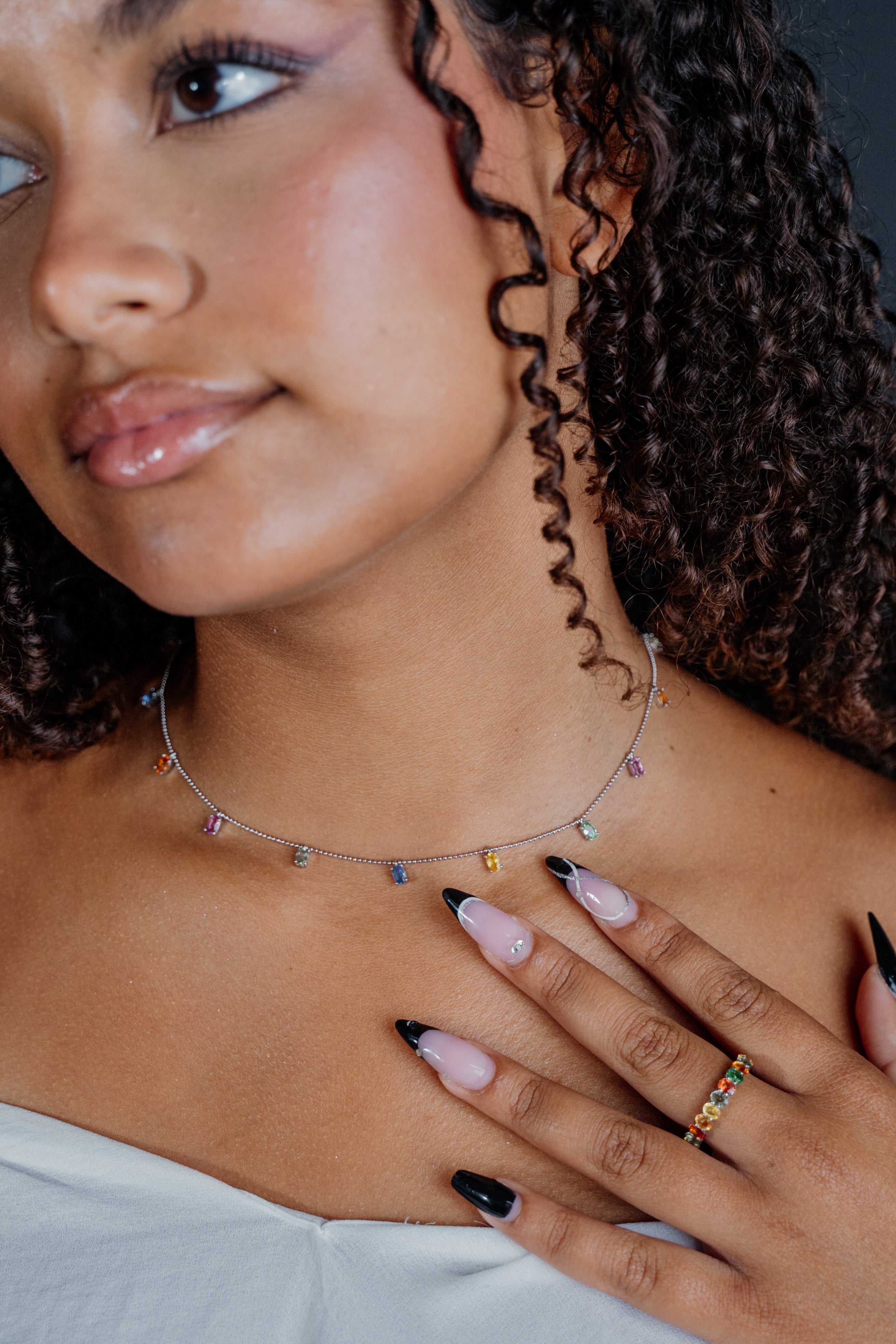 925 Sterling Silver Multi-Color Sapphire Necklace