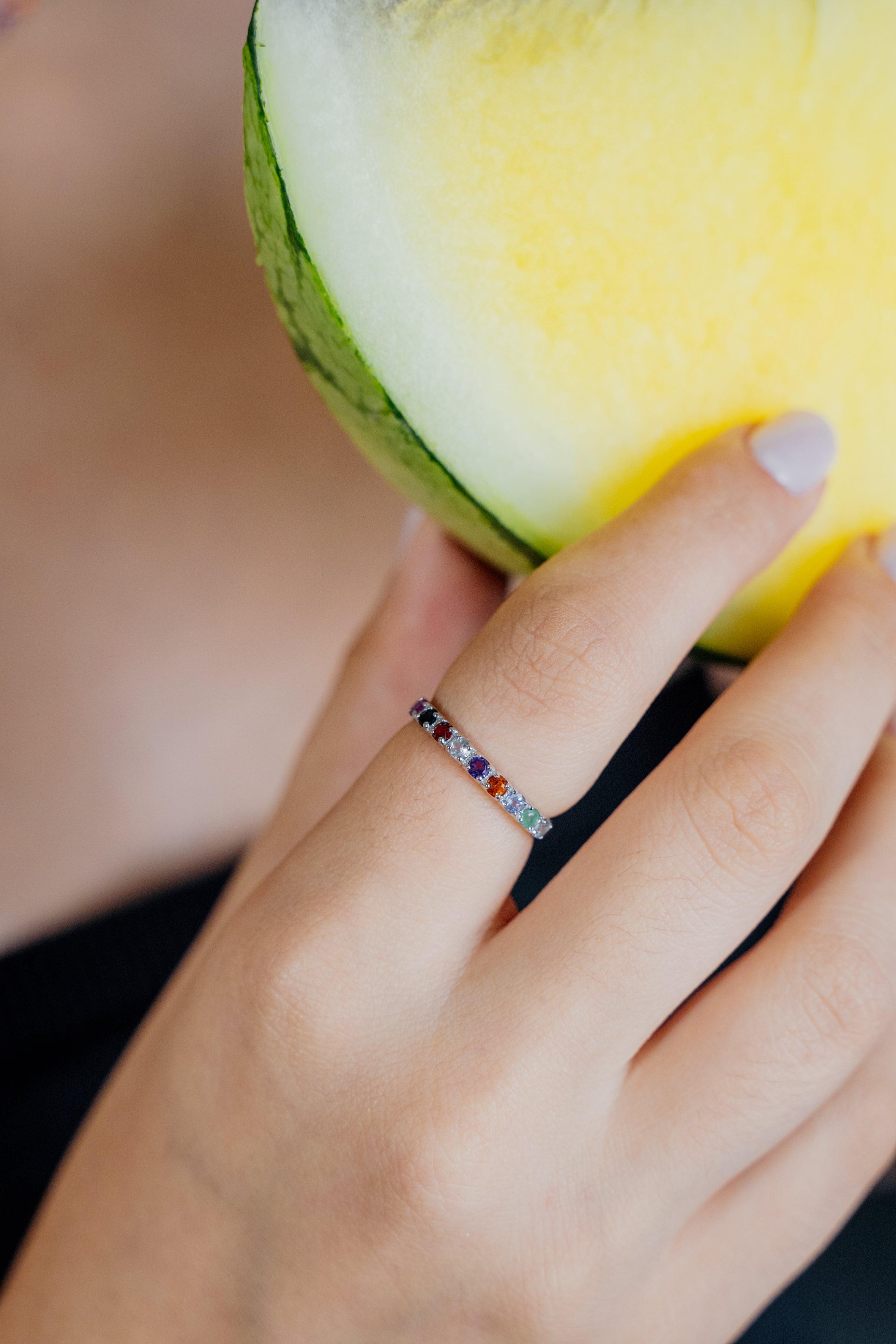 925 Sterling Silver &  Multi-Color Sapphire Ring