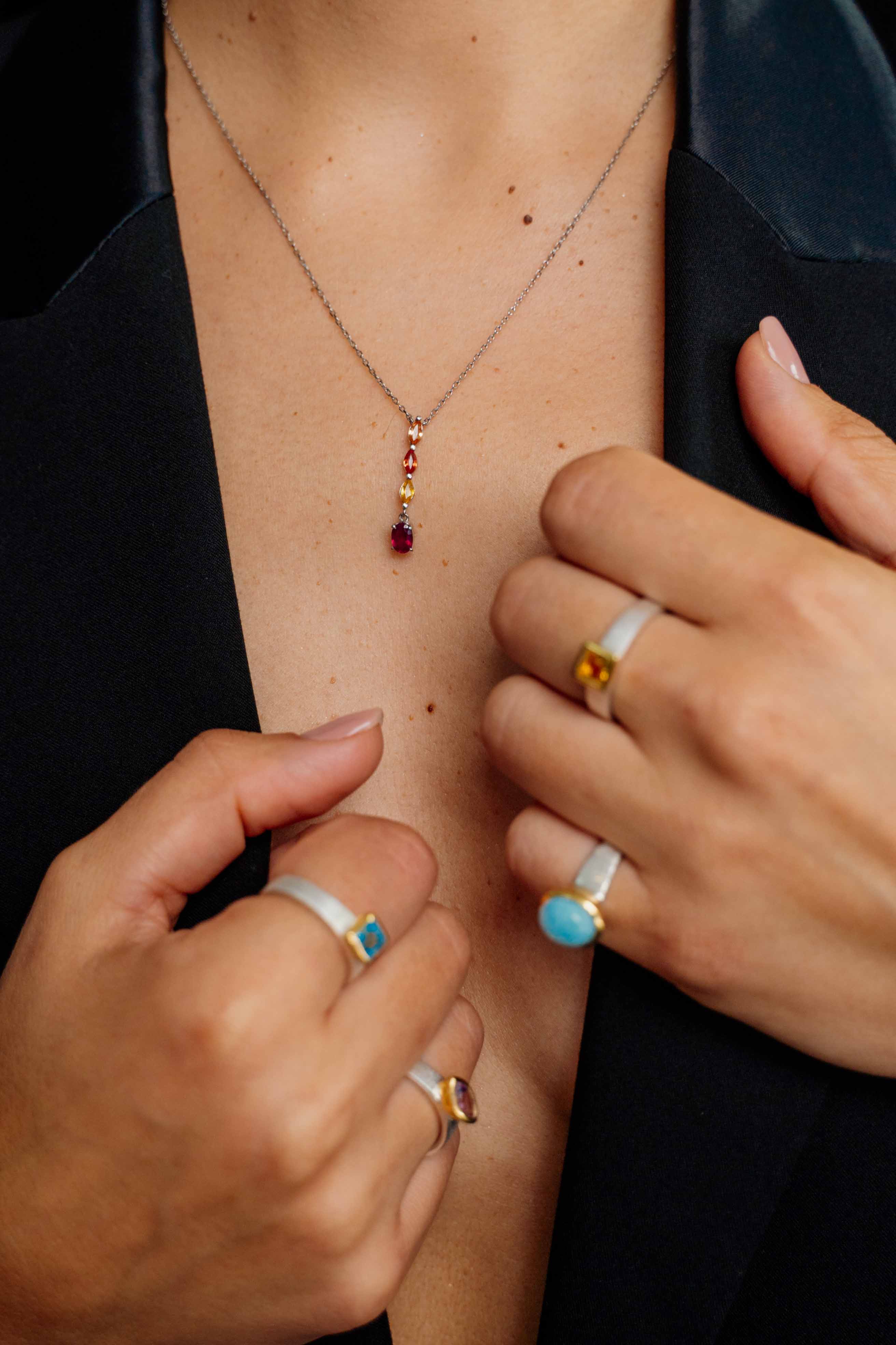 925 Sterling Silver Multi-Color Sapphire Necklace