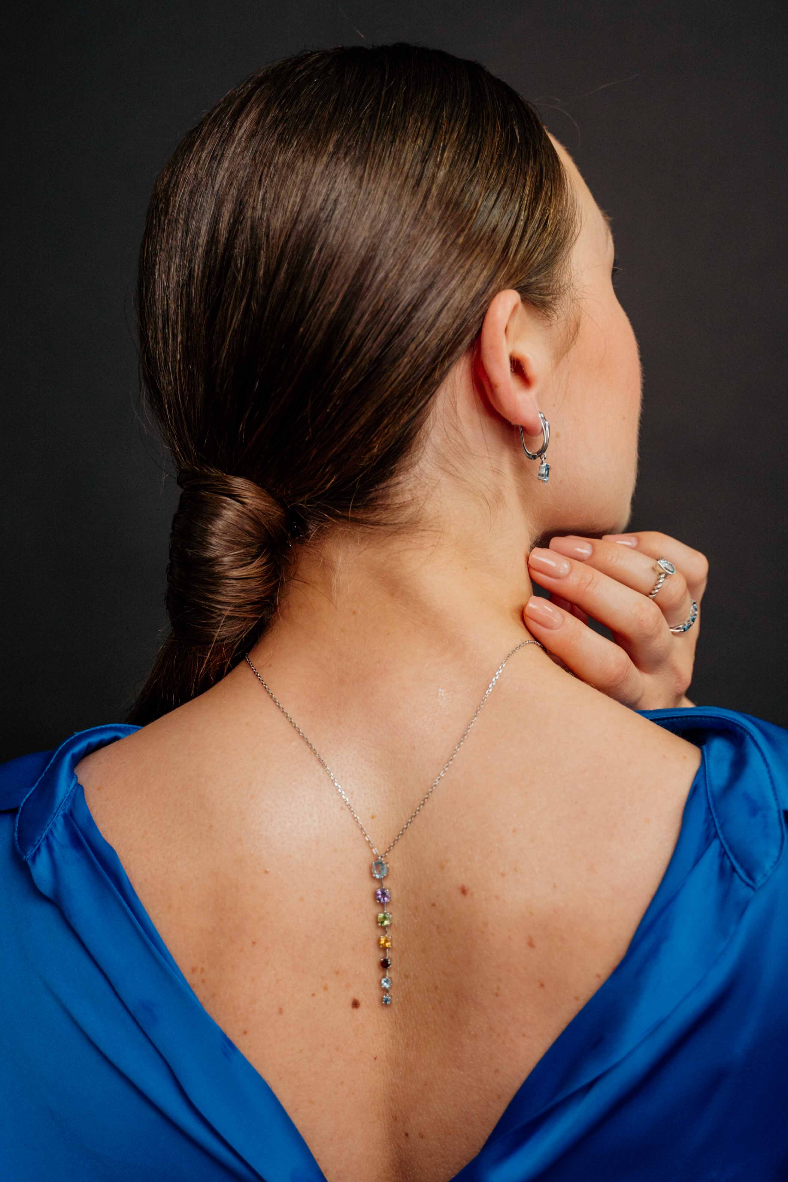 925 Sterling Silver Multi-Gemstone Necklace (Vertical)