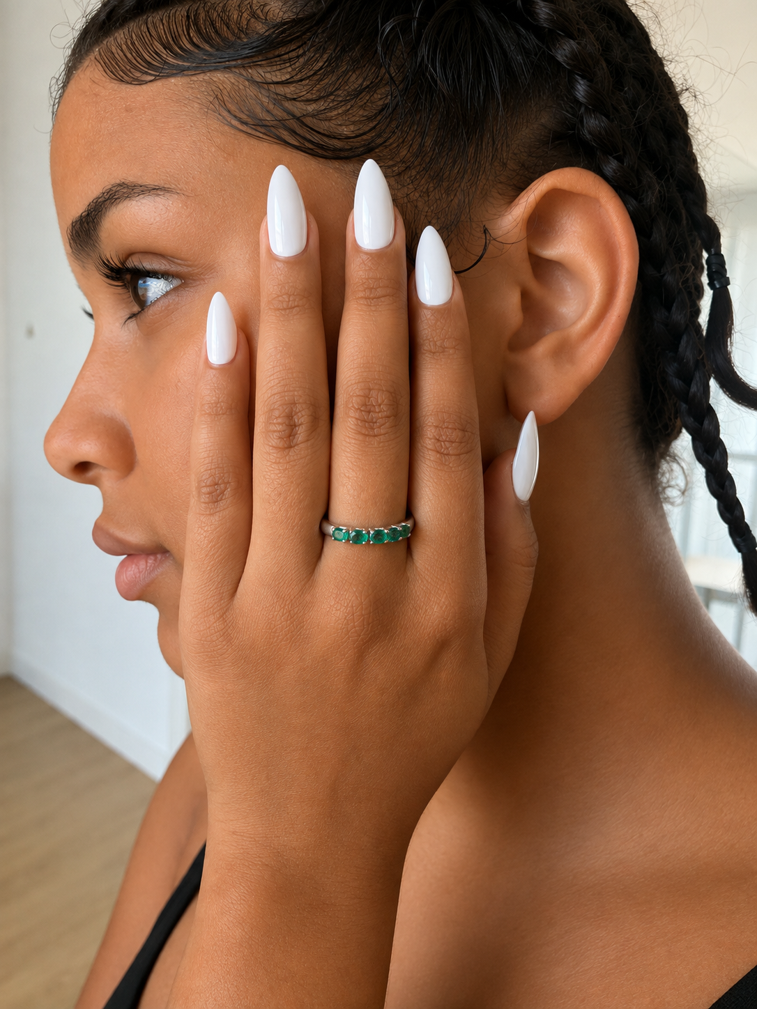 925 sterling silver ring with four oval emeralds