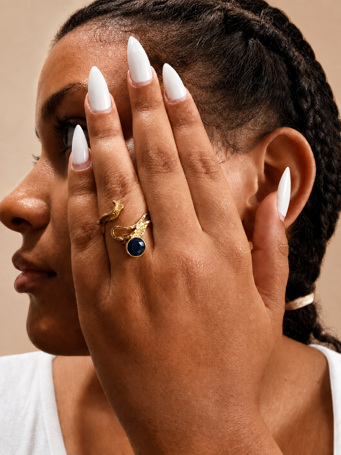 Handcrafted 925 sterling silver ring with oval sapphires.