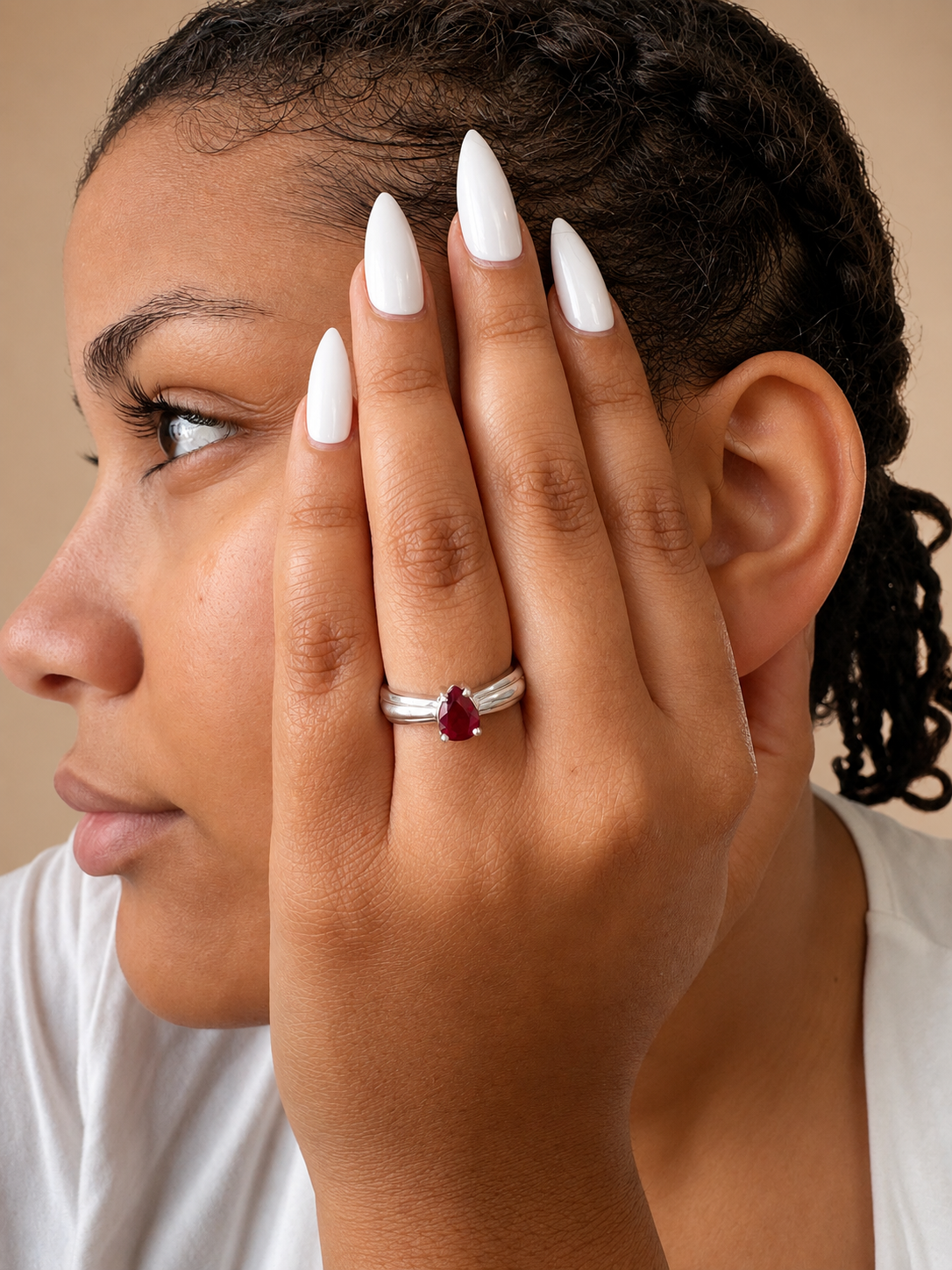 925 sterling silver ruby ring with a teardrop ruby