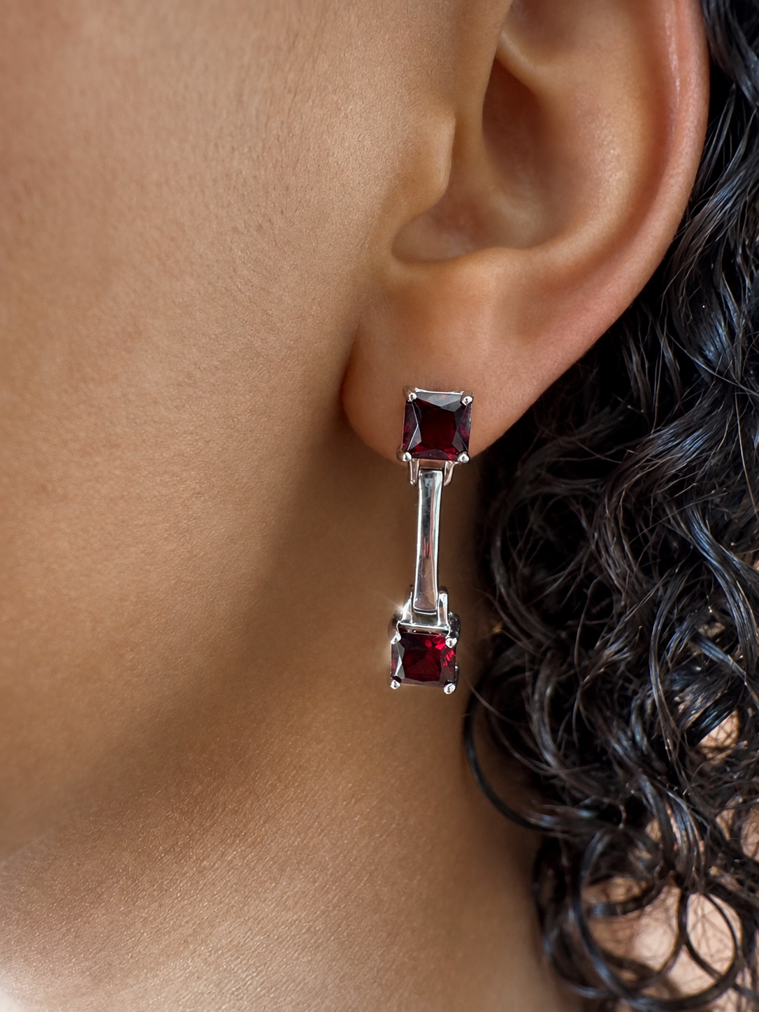925 sterling silver earrings with square garnets