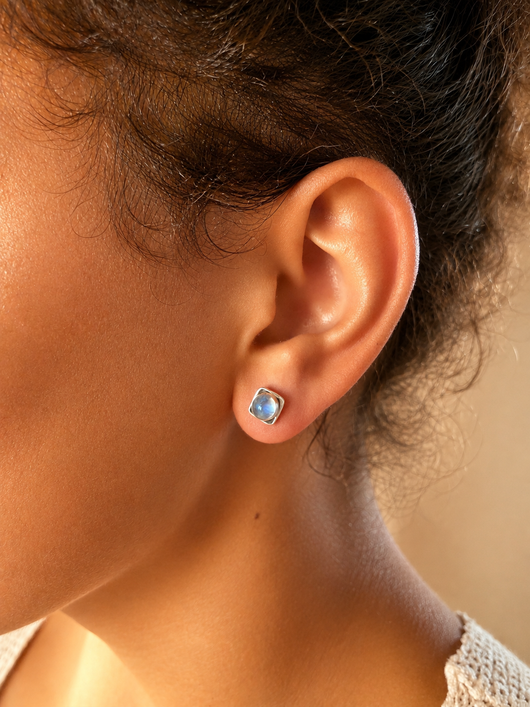 925 sterling silver earrings with round moonstones