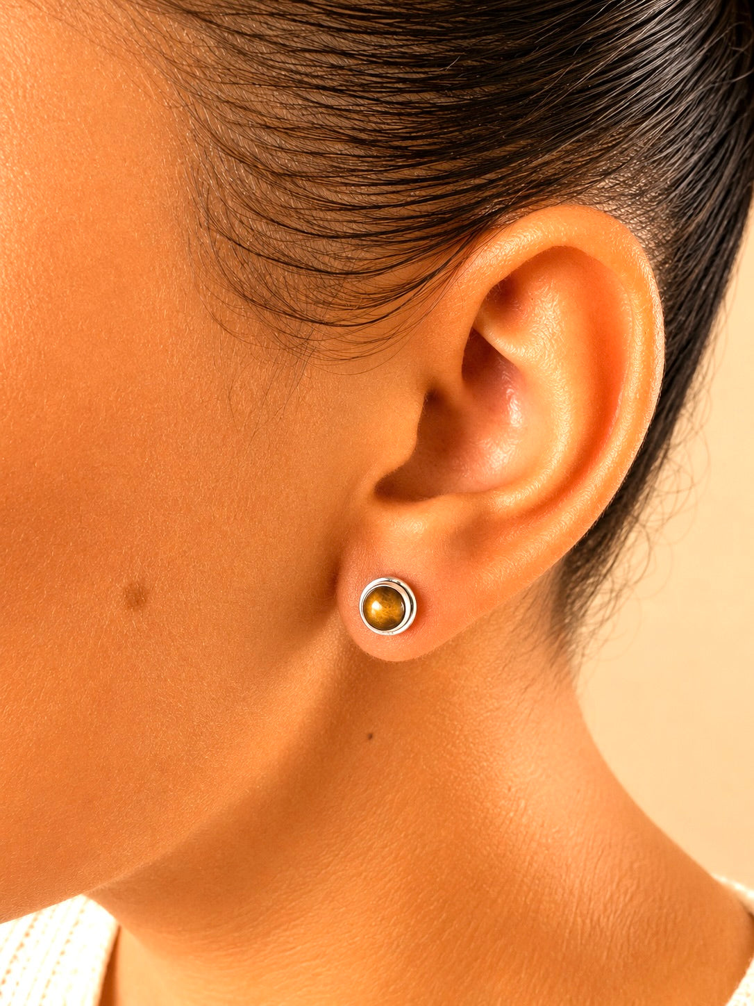 925 silver earrings with tiger's eye cabochons