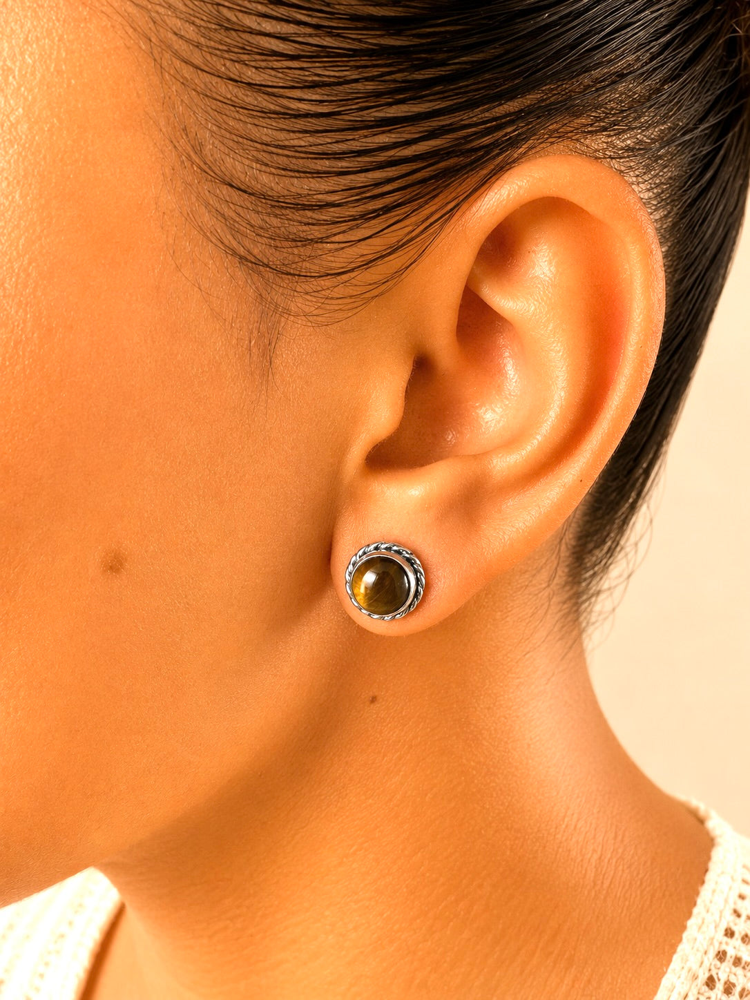 925 silver earrings with tiger's eye cabochons