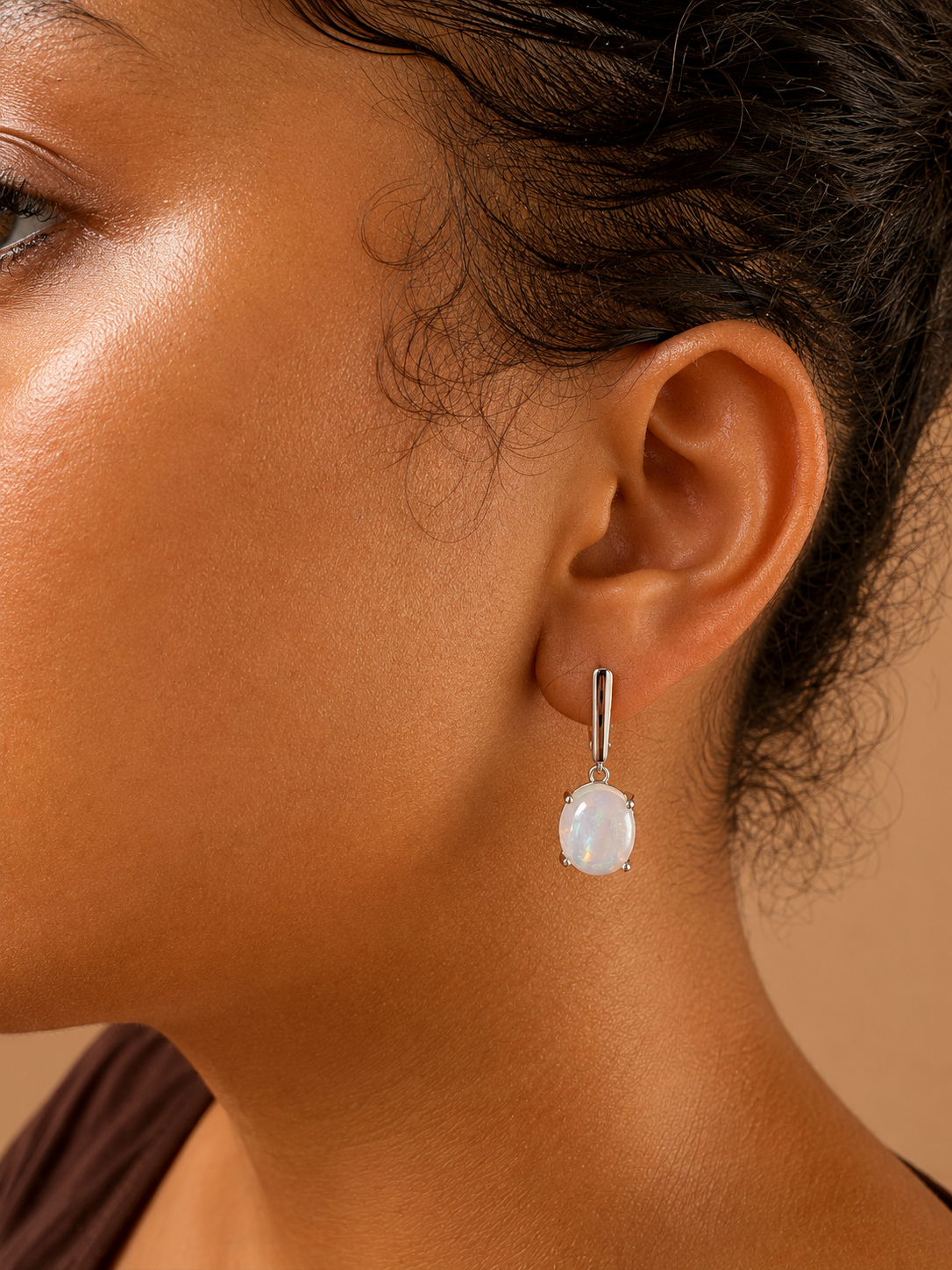 925 sterling silver earrings with oval opal.