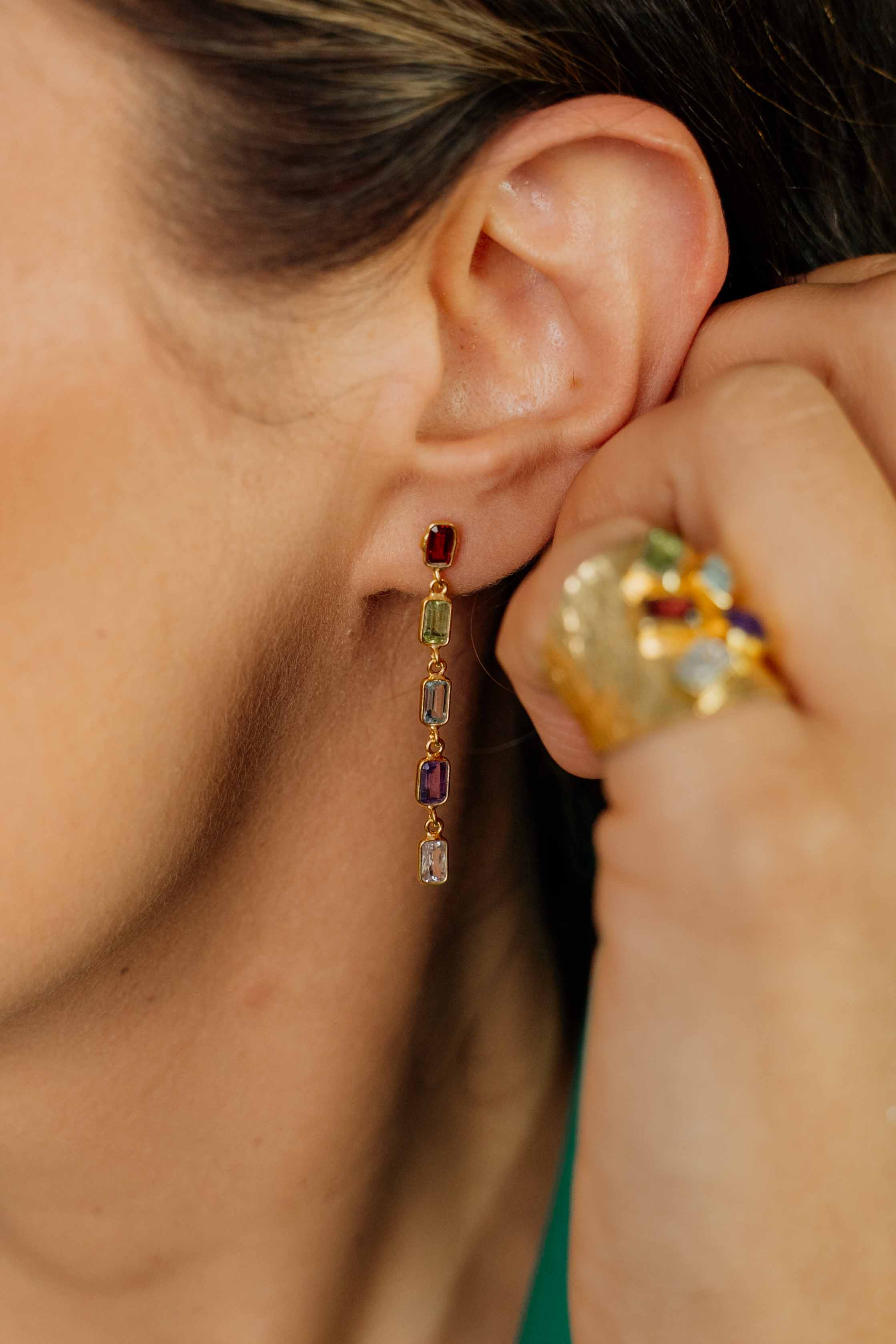 925 Sterling Silver Multi-Gemstone Earrings