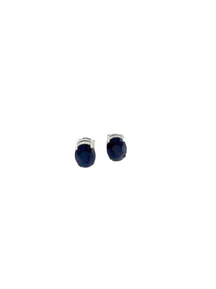 Conjunto oval em prata e safira azul – anel e brincos