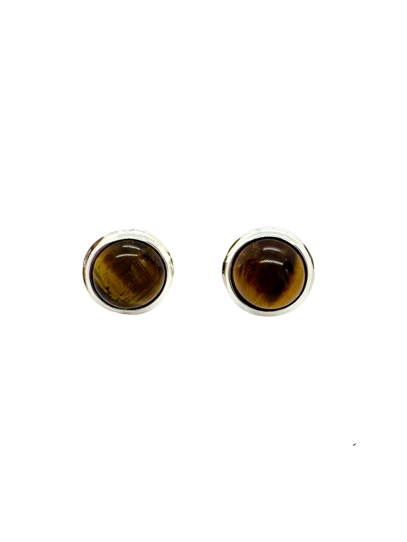 Cabochões de olho de tigre e brincos de prata