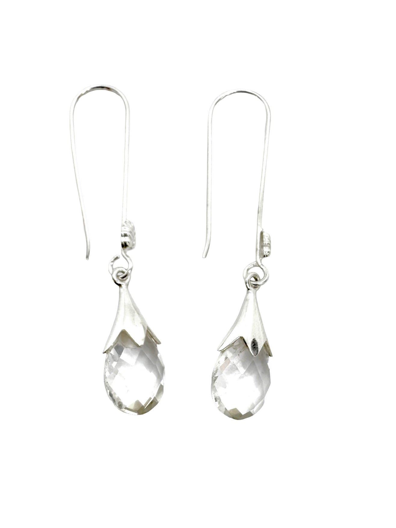 Brincos de quartzo transparente e prata