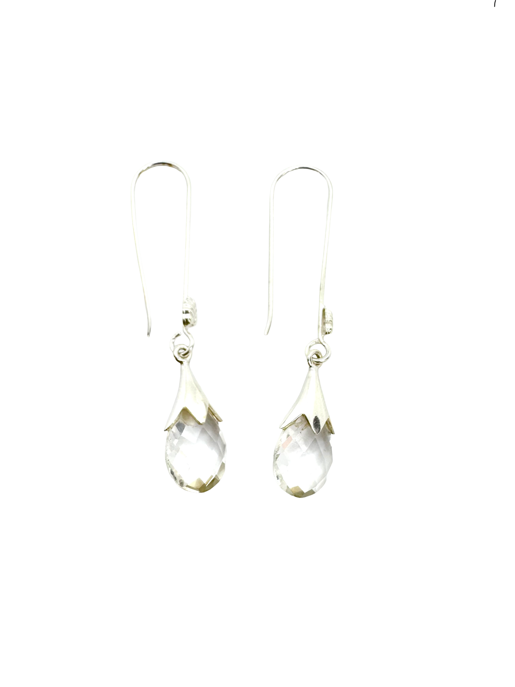 Brincos de quartzo transparente e prata