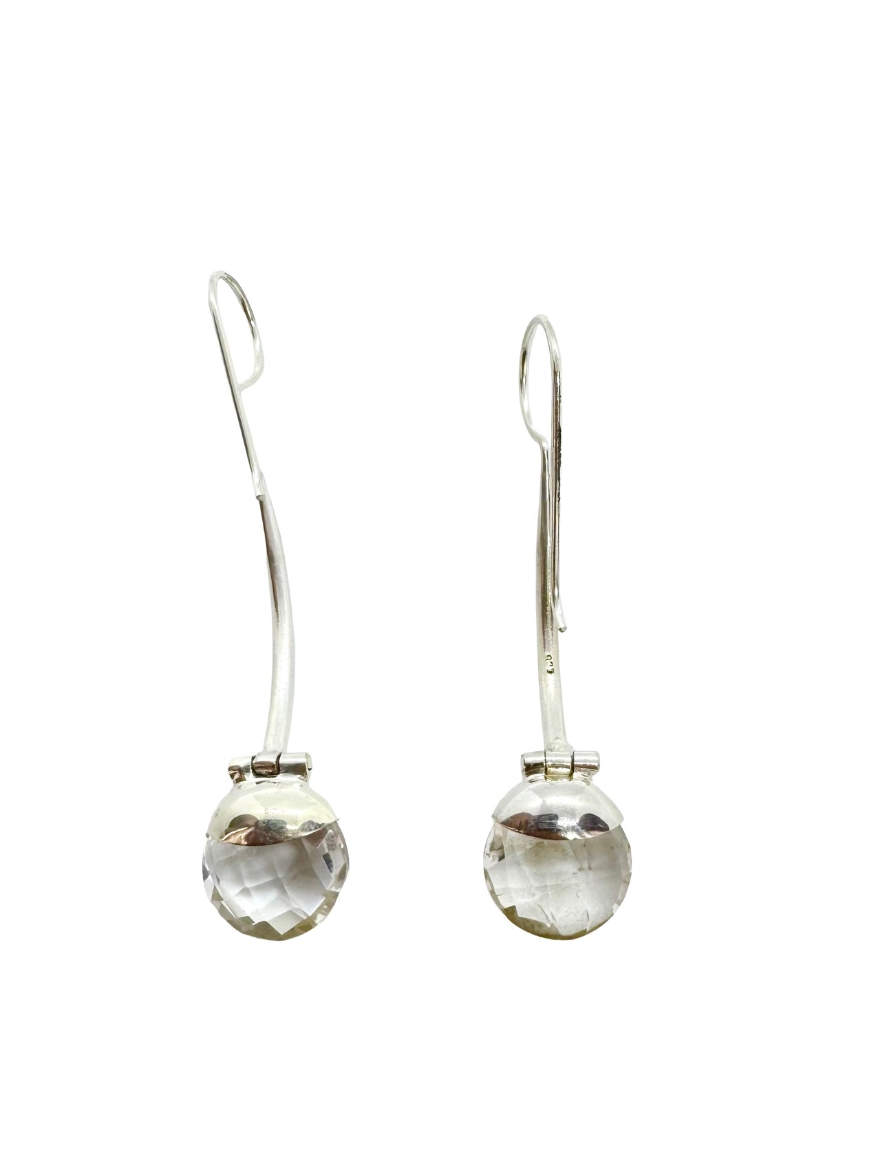 Brincos de quartzo transparente e prata