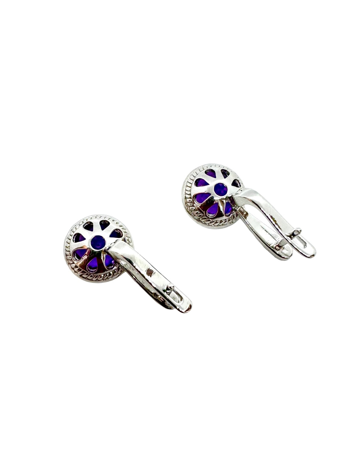 Brincos de Ametista com Lapidação de Diamante – Prata de Lei