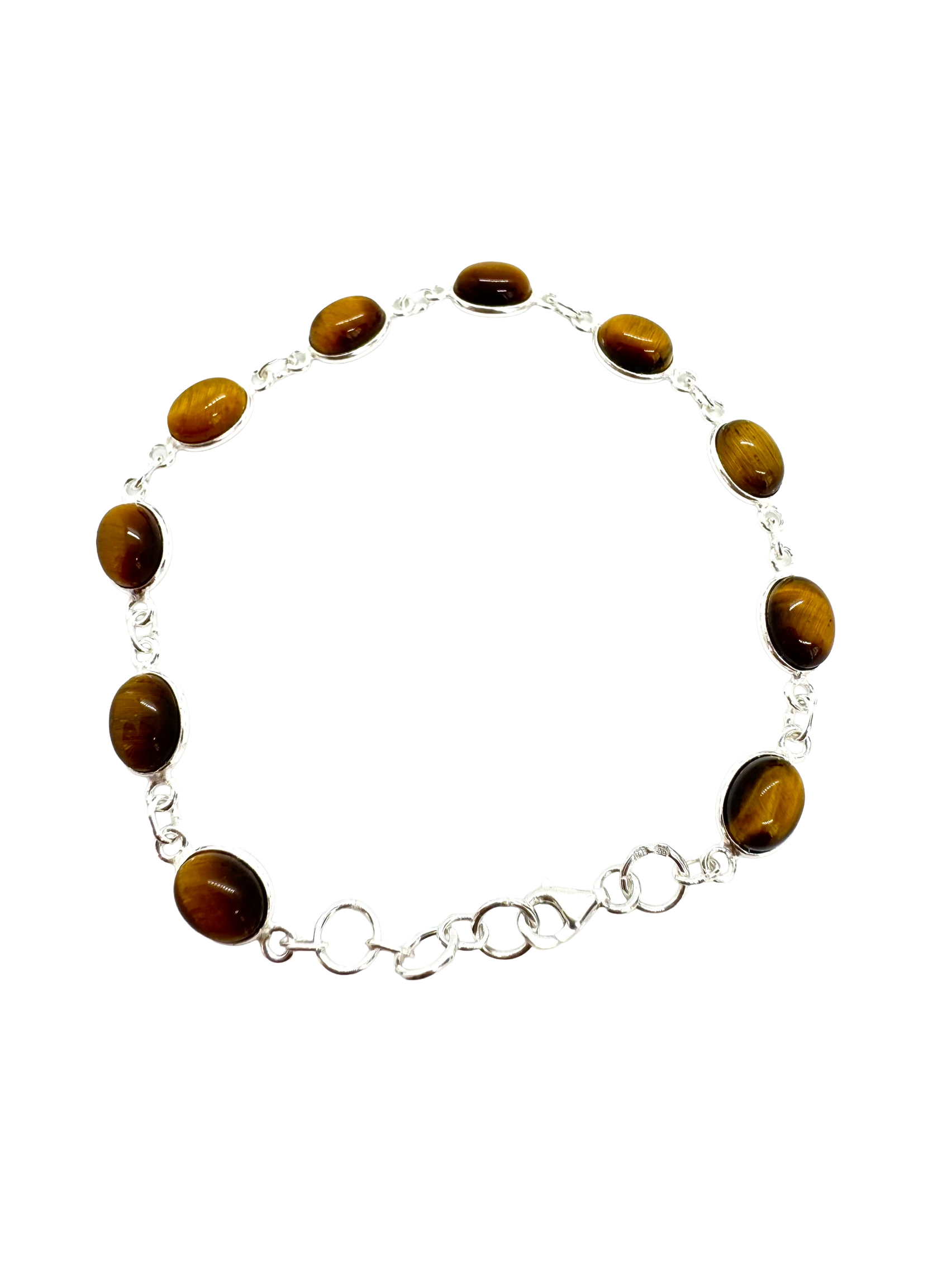 Pulseira em prata de lei e olho de tigre