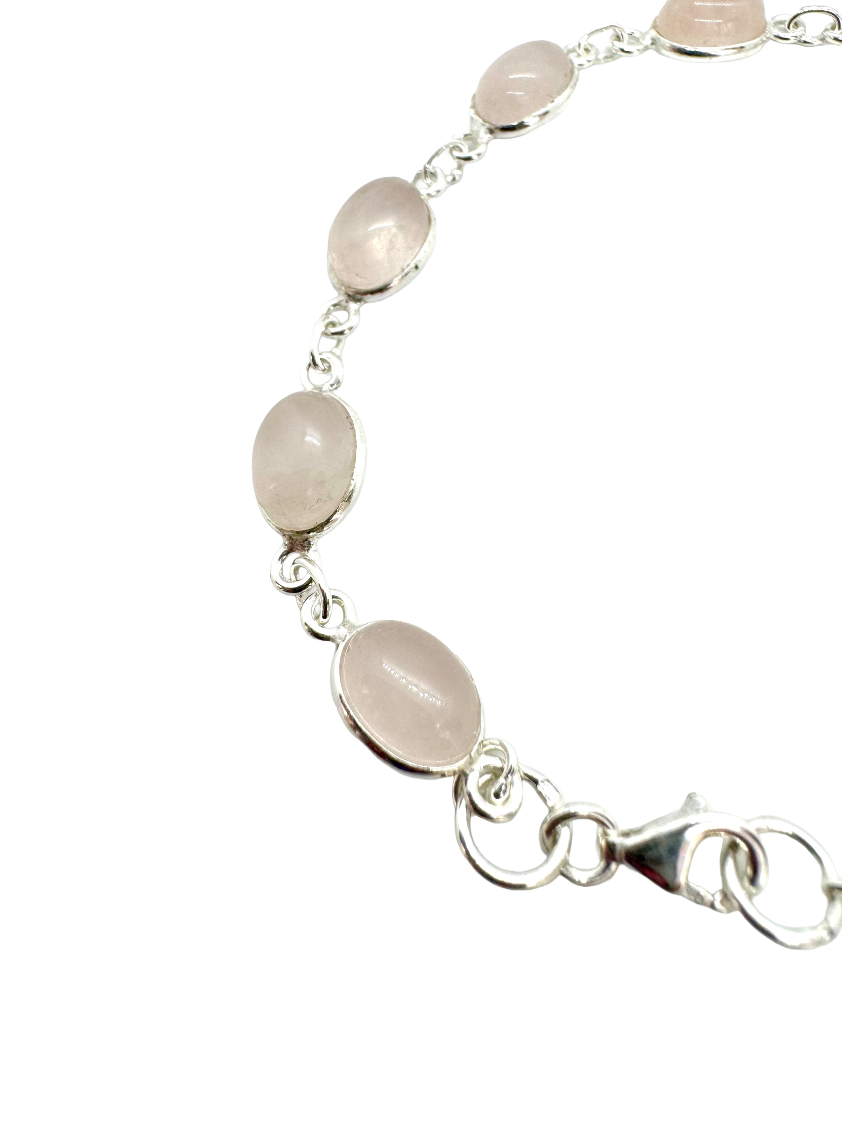 Pulseira de prata de lei e quartzo rosa