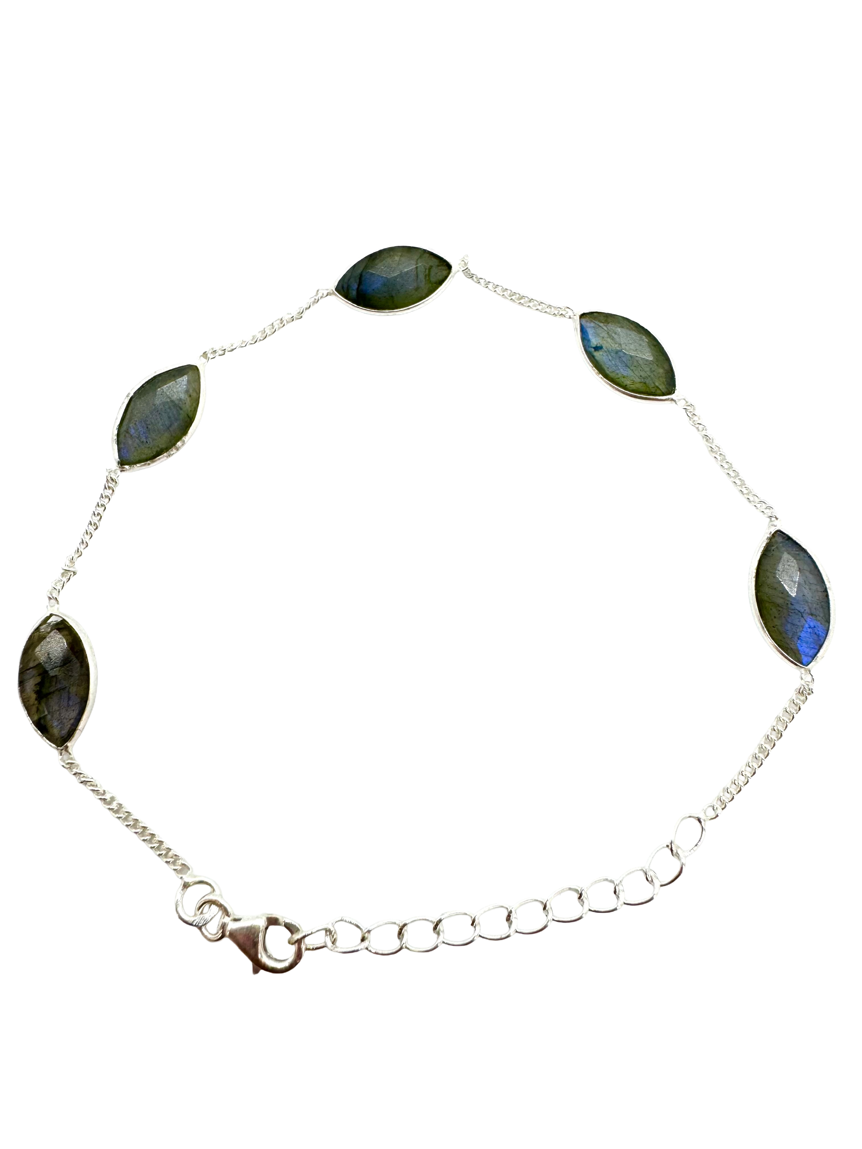 Pulseira de prata de lei e labradorita