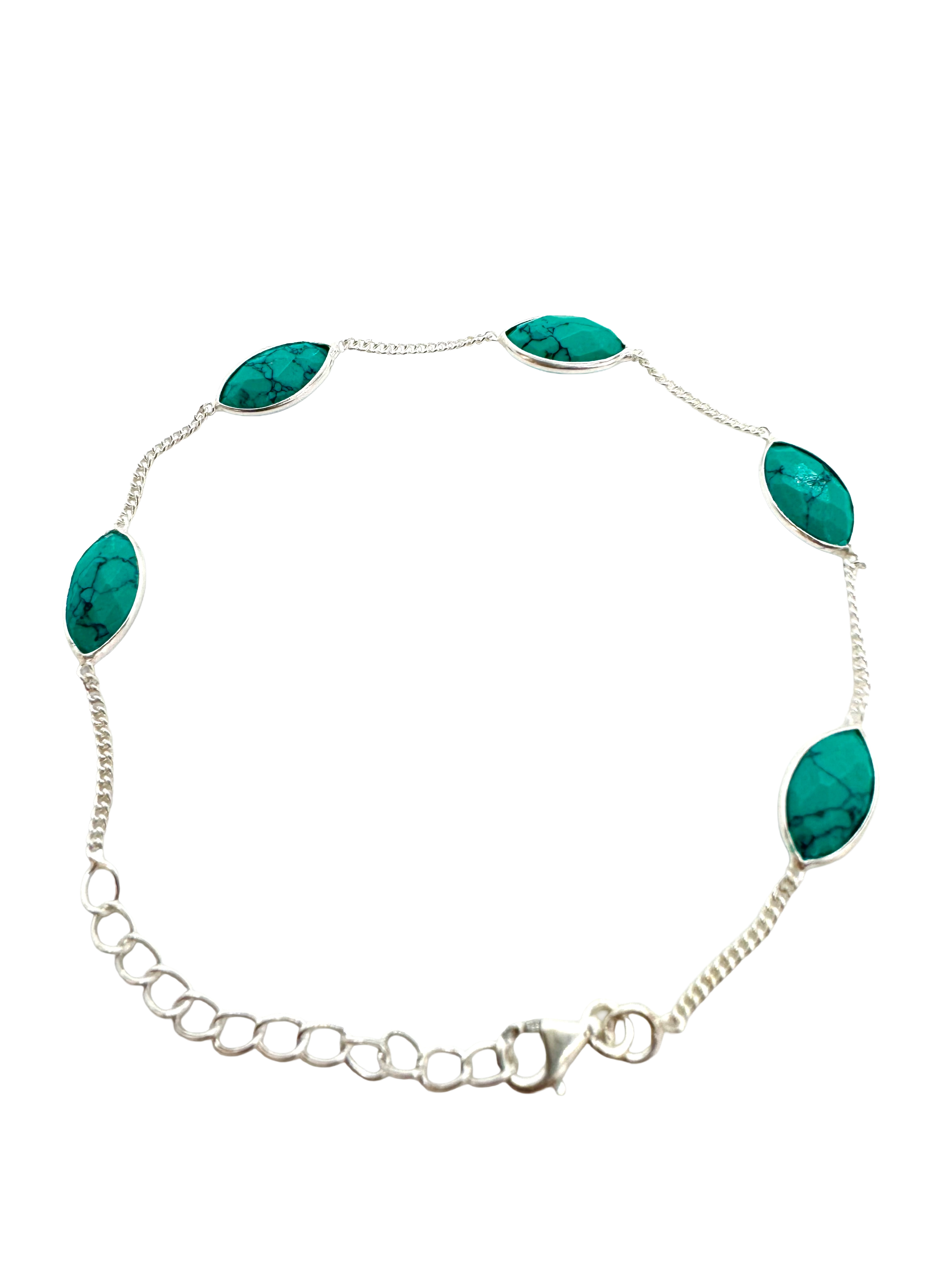 Pulseira de prata de lei e turquesa marquise