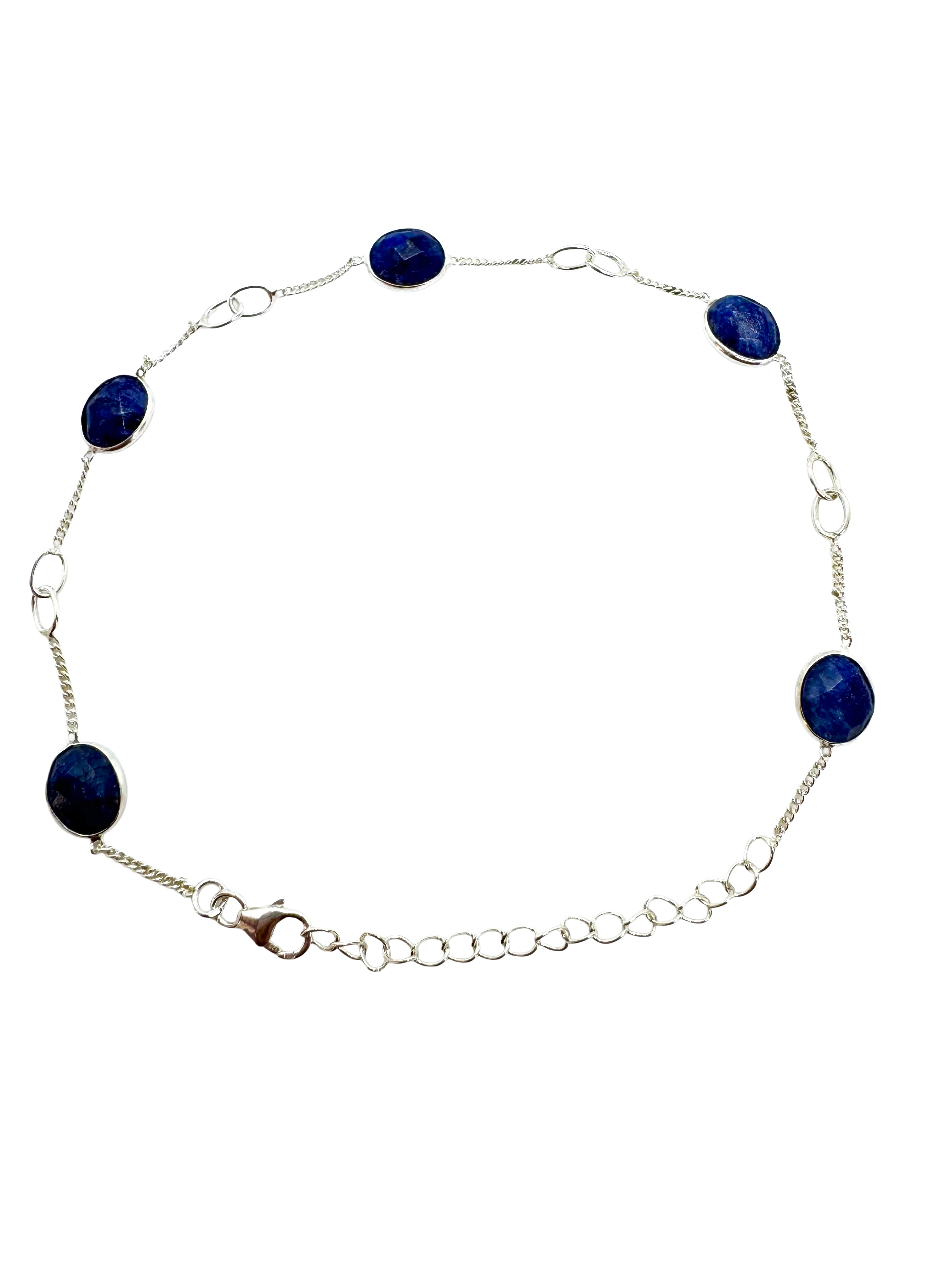 Pulseira de prata de lei e safira azul