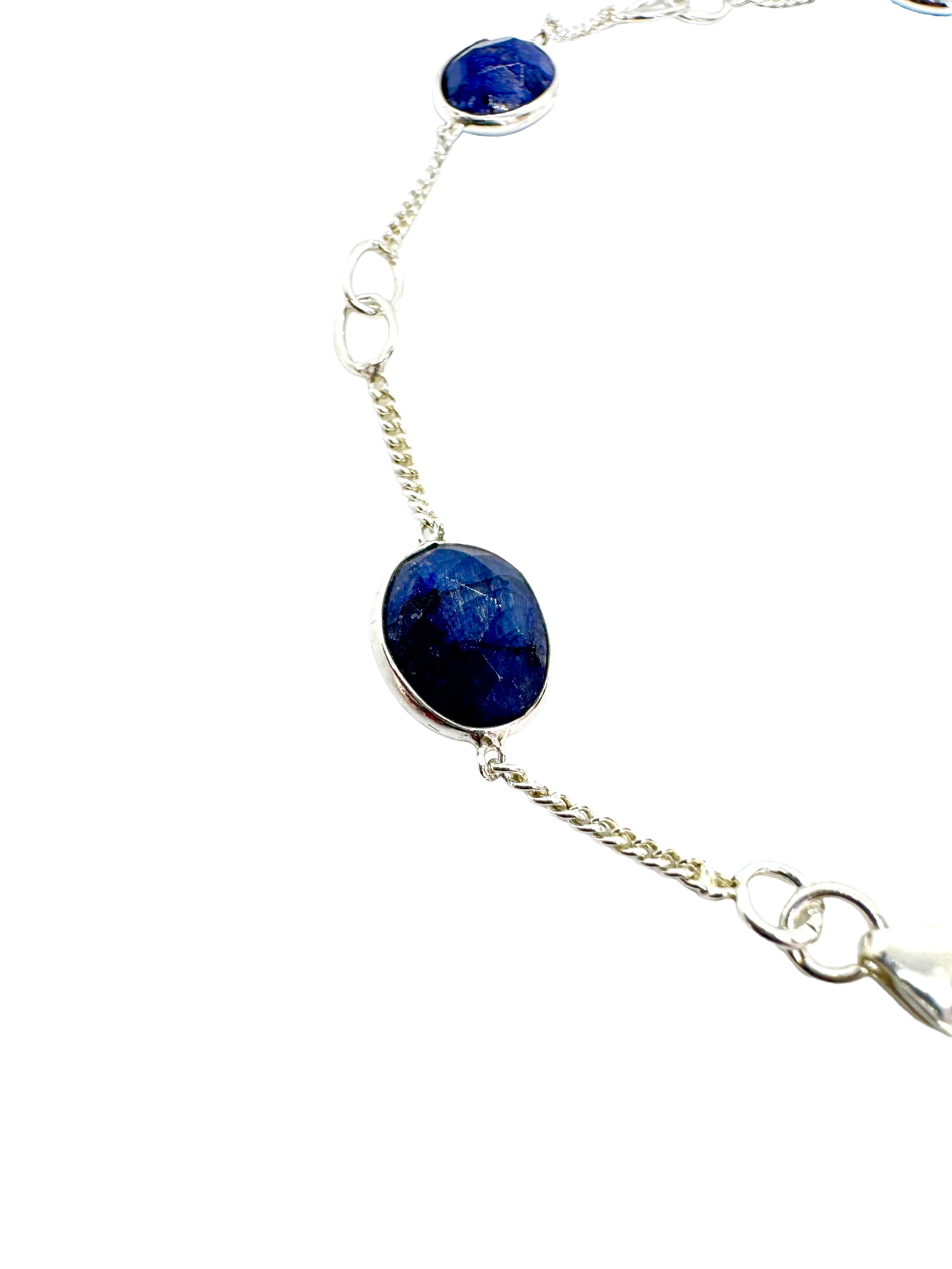 Pulseira de prata de lei e safira azul