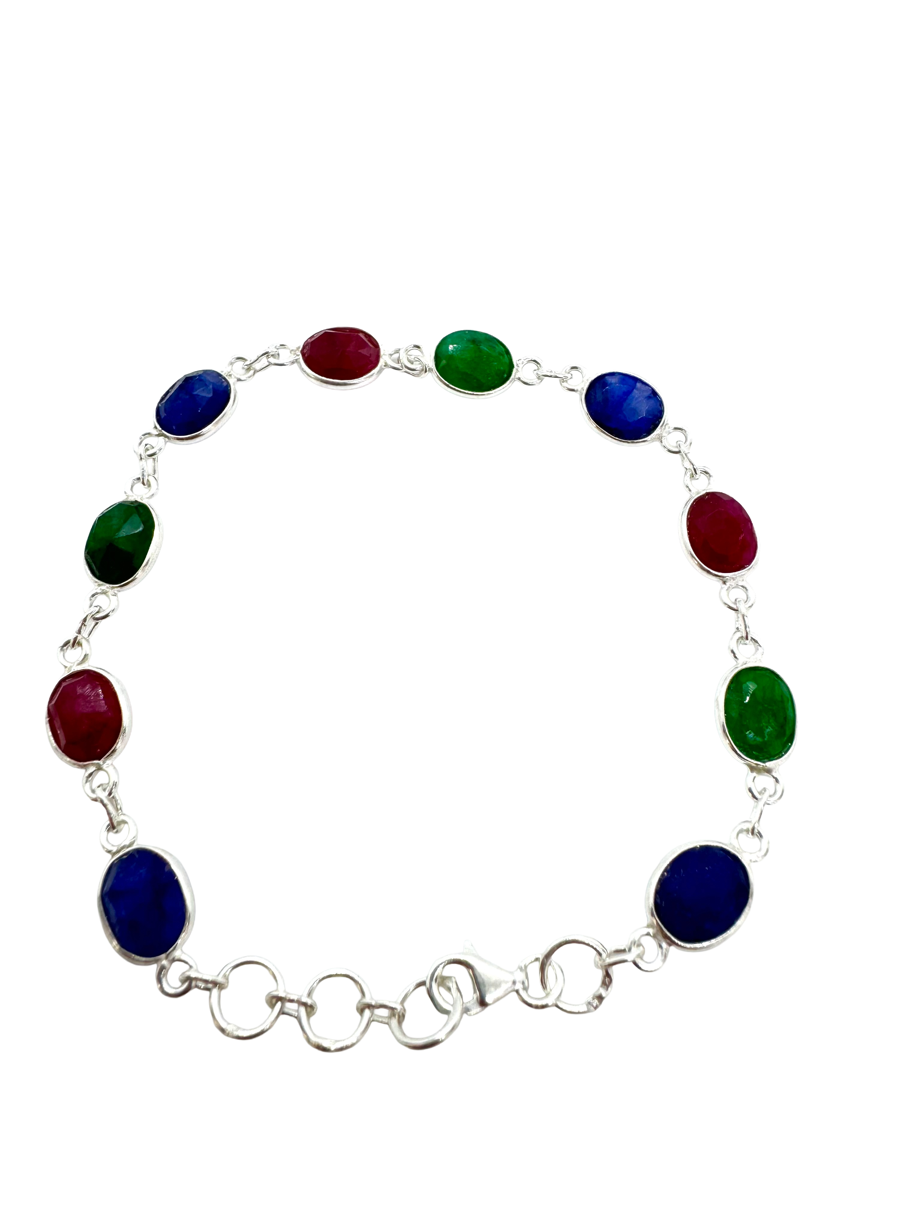 Sterling silver & Emerald/Sapphire/Ruby Bracelet