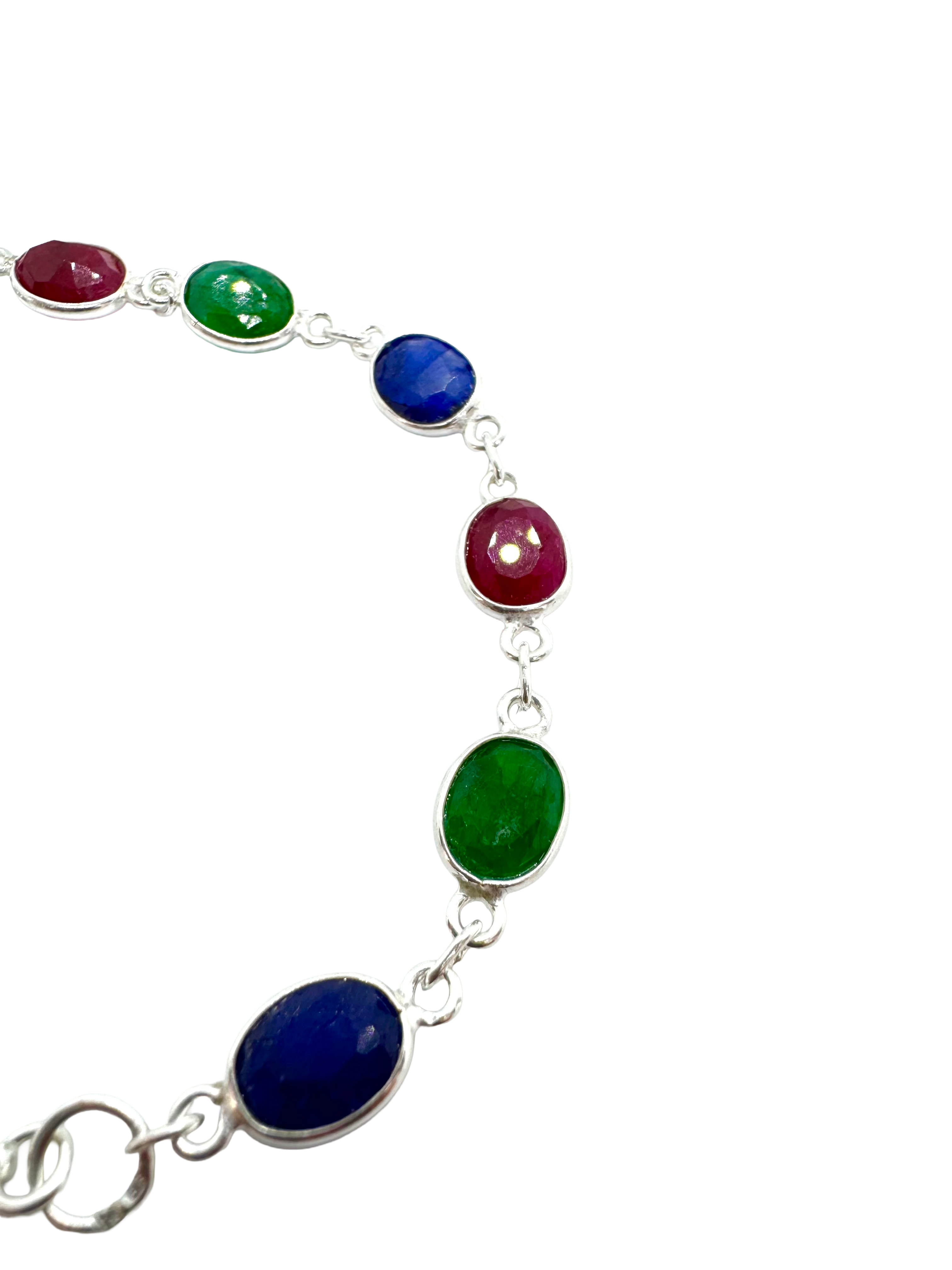 Sterling silver & Emerald/Sapphire/Ruby Bracelet