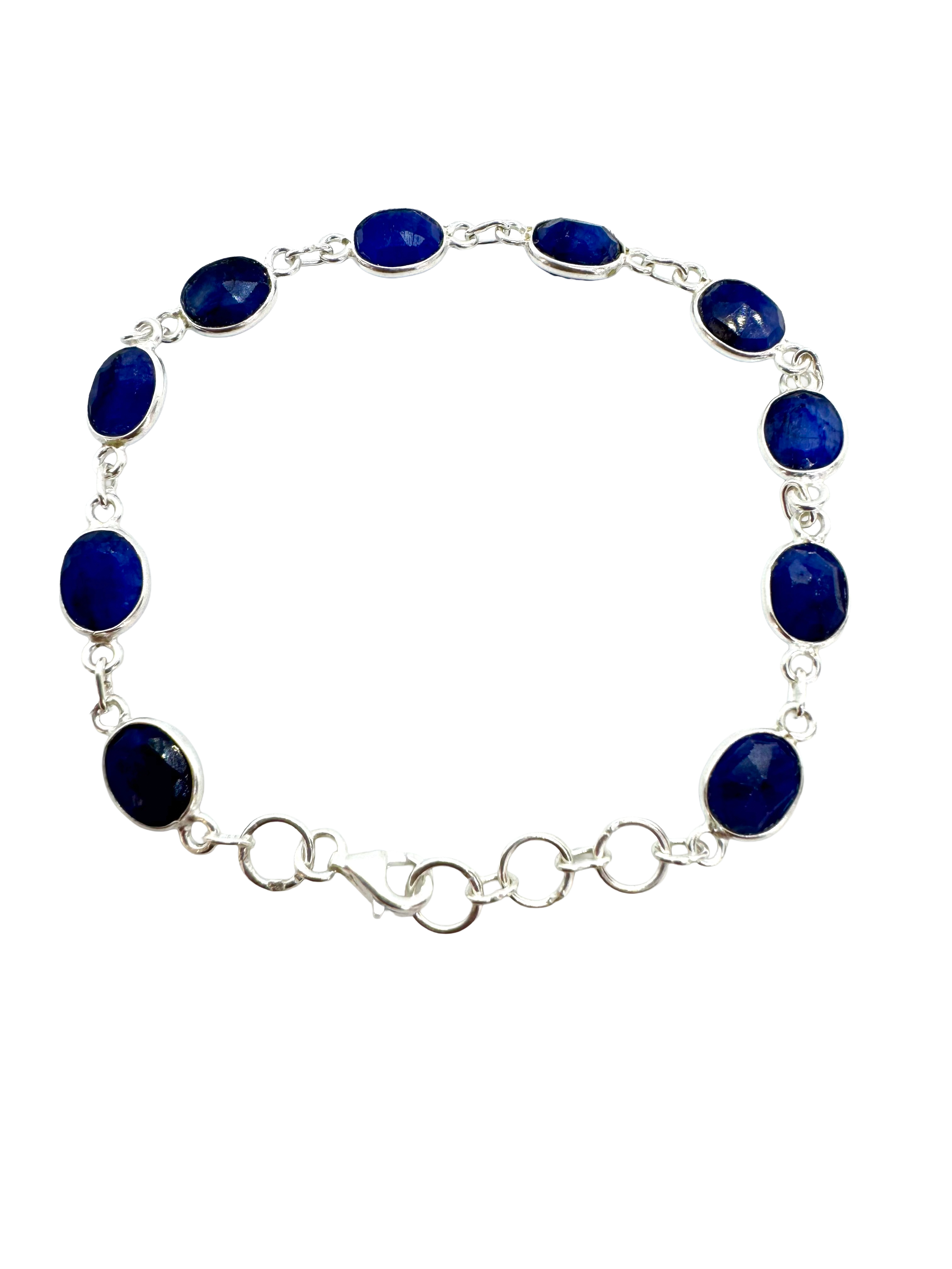 Pulseira de prata de lei e safira azul