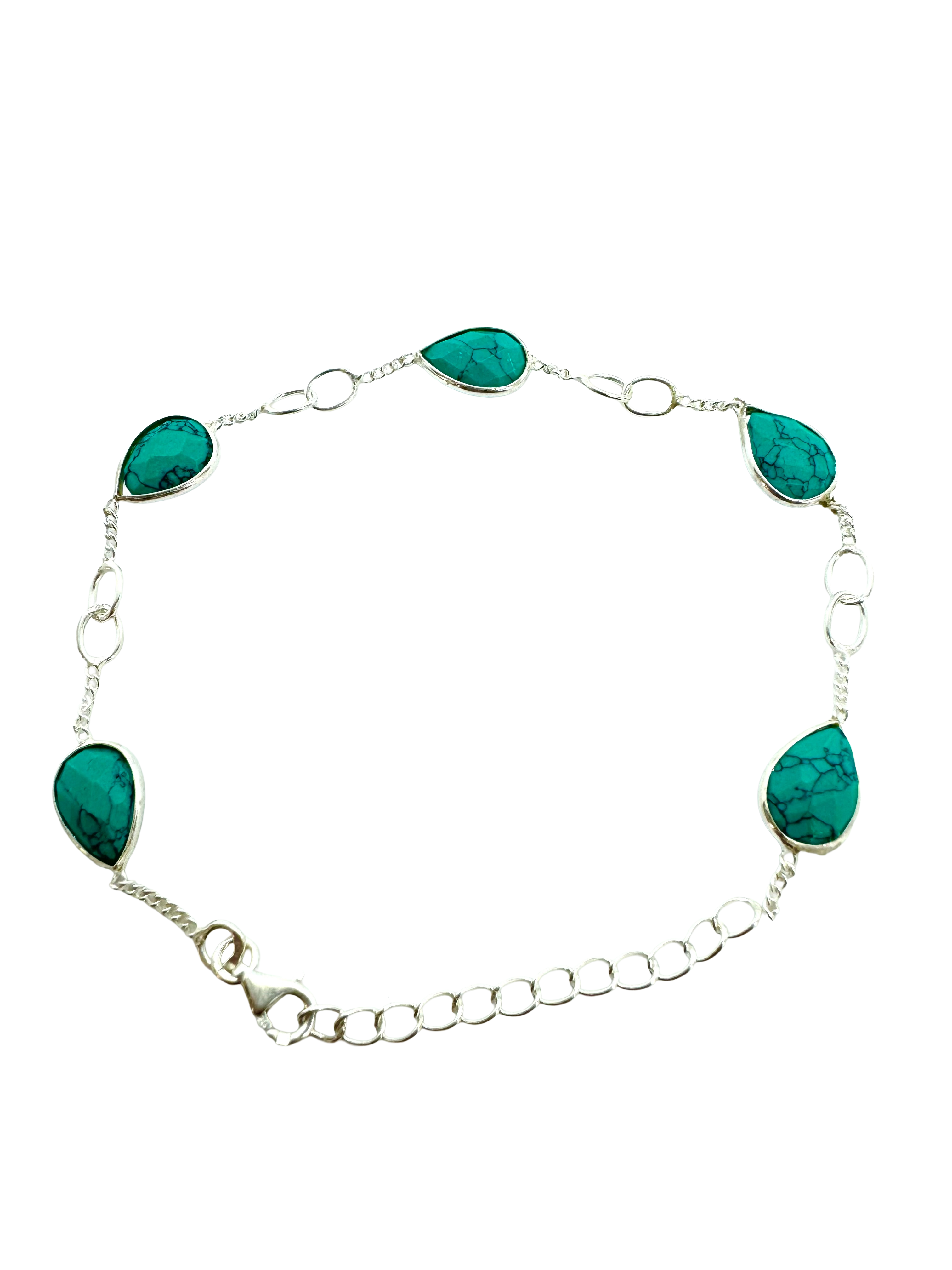 Pulseira de prata de lei e turquesa em forma de lágrima