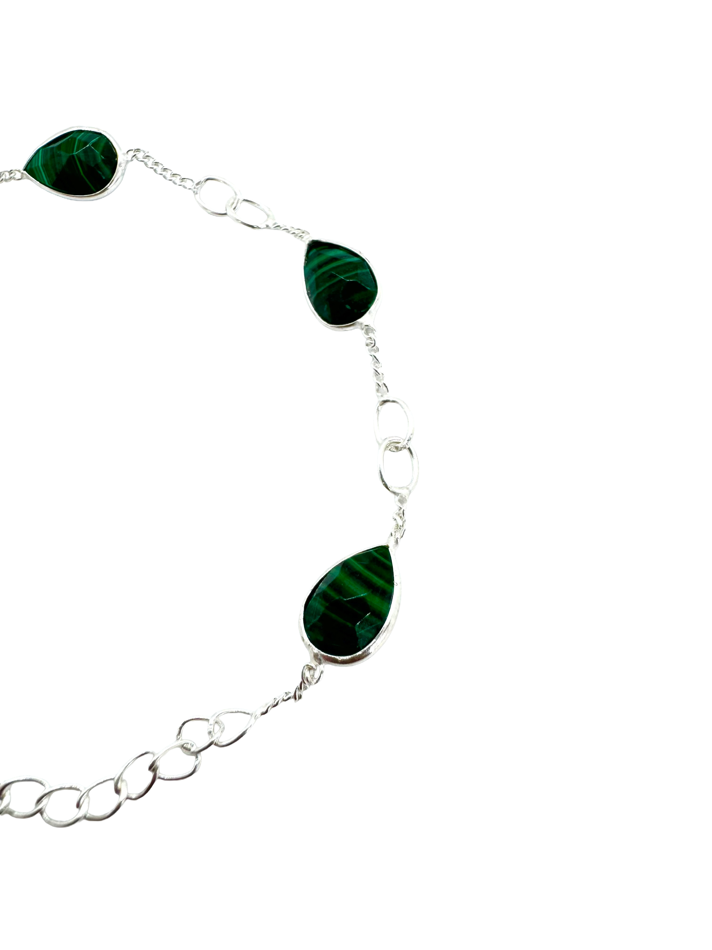Pulseira de malaquite em prata de lei e lágrima
