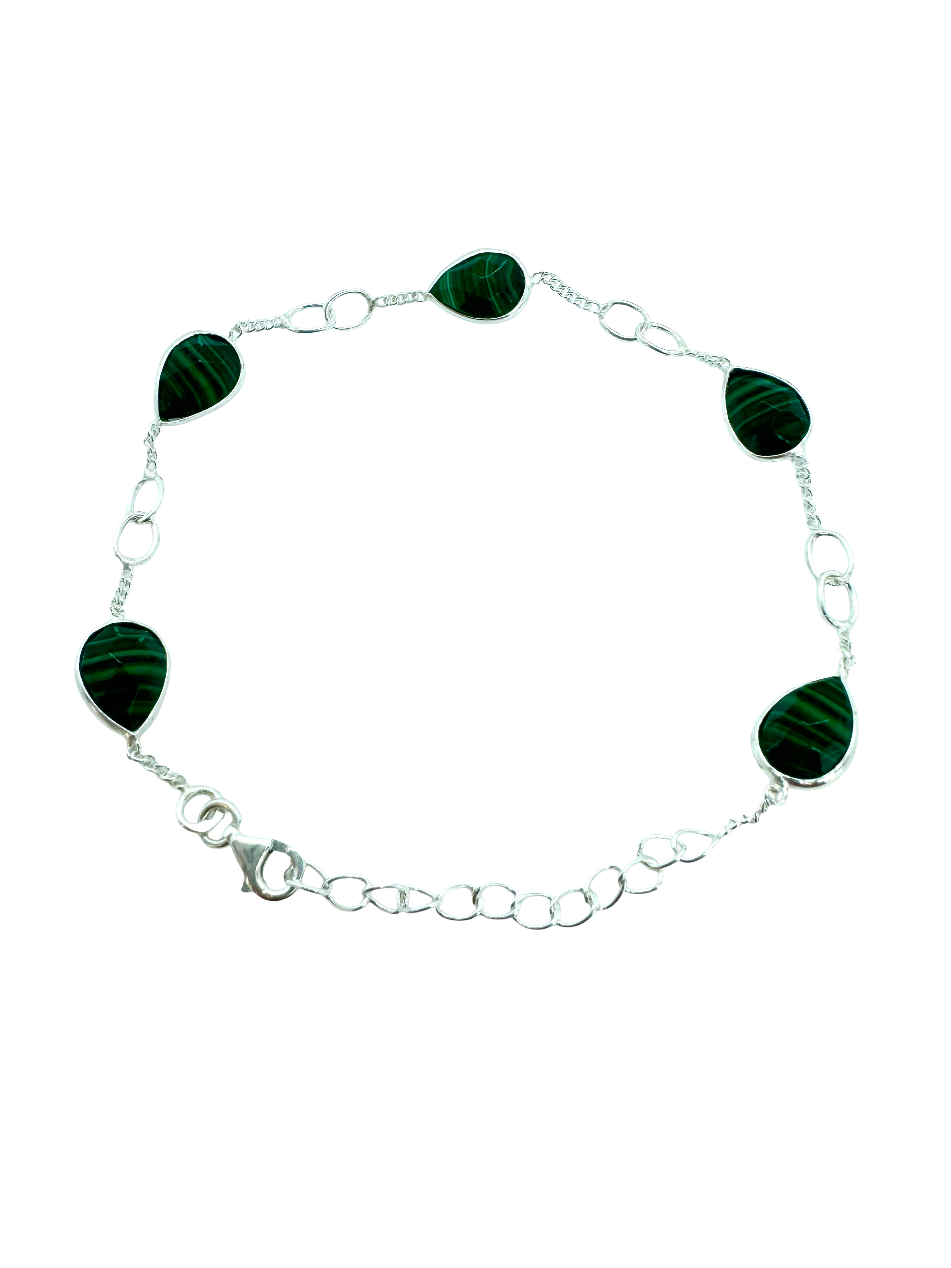 Pulseira de malaquite em prata de lei e lágrima