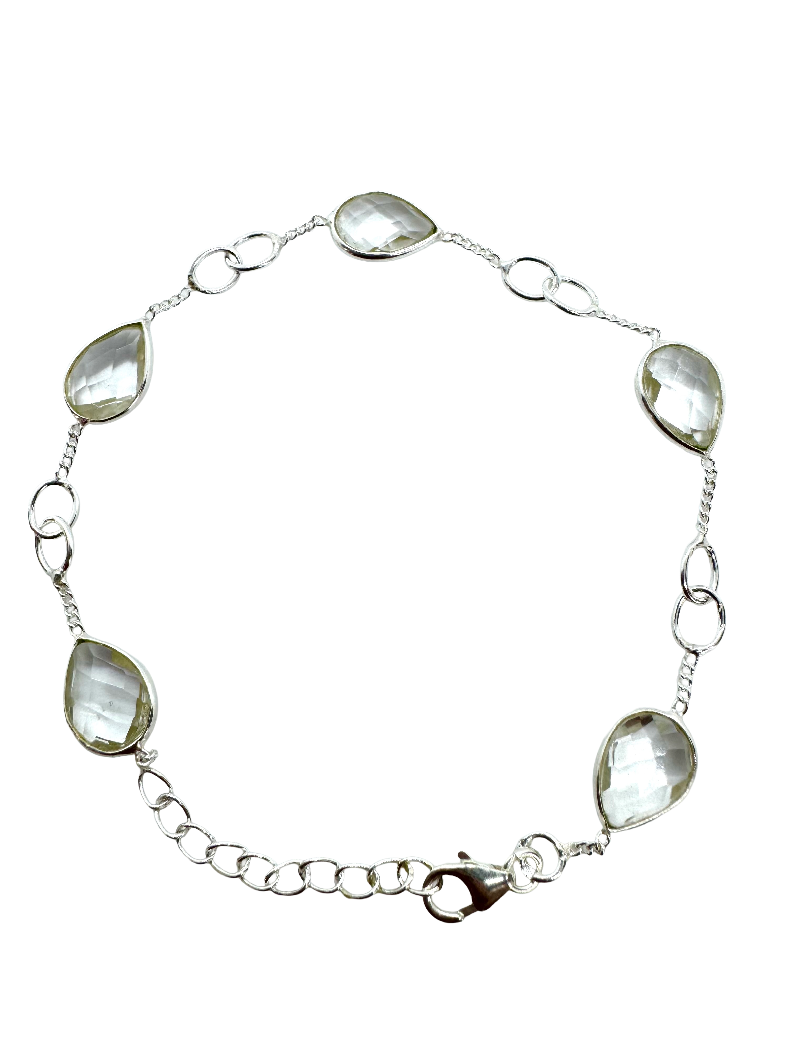 Pulseira de prata de lei e quartzo transparente