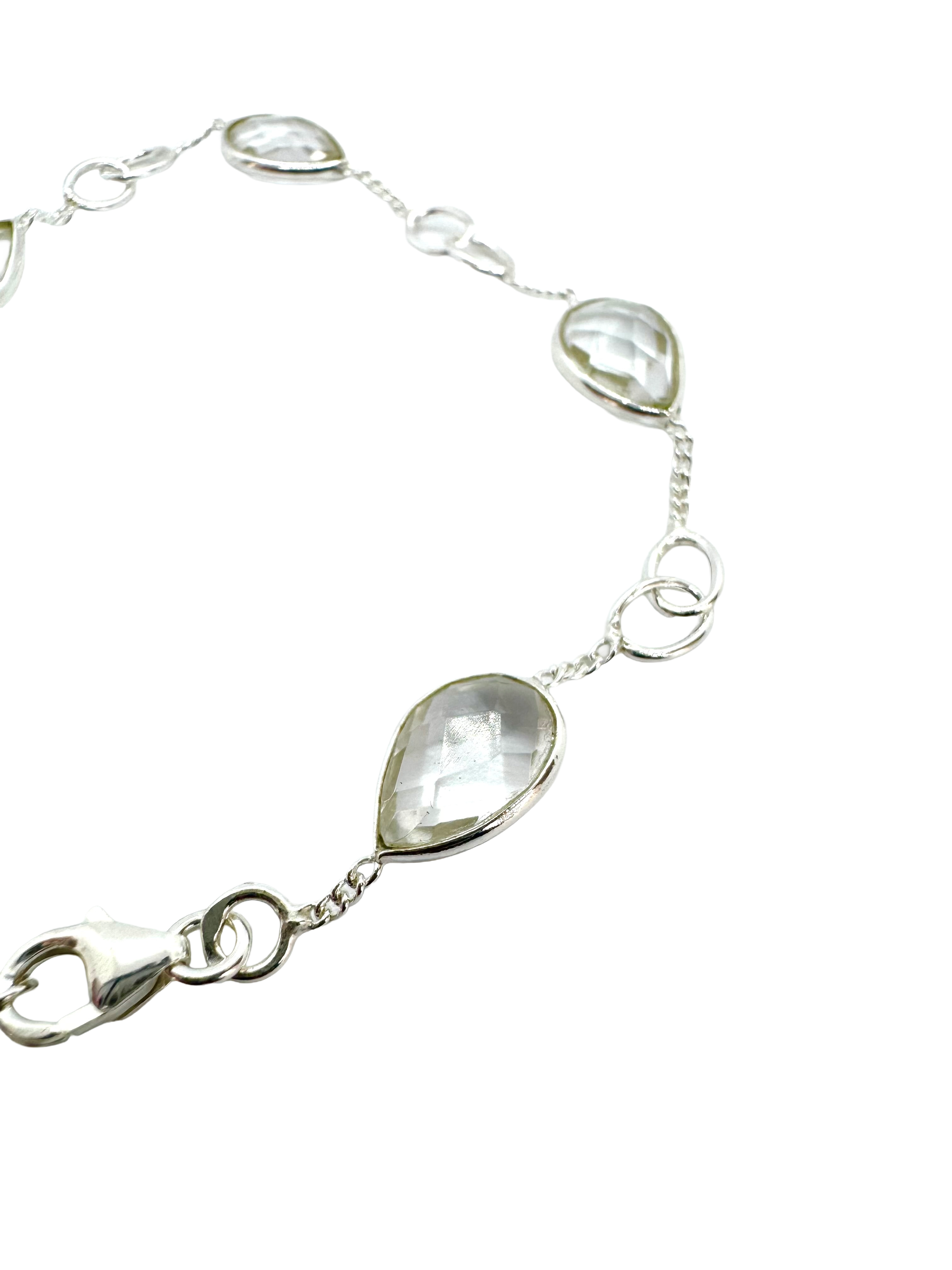 Pulseira de prata de lei e quartzo transparente