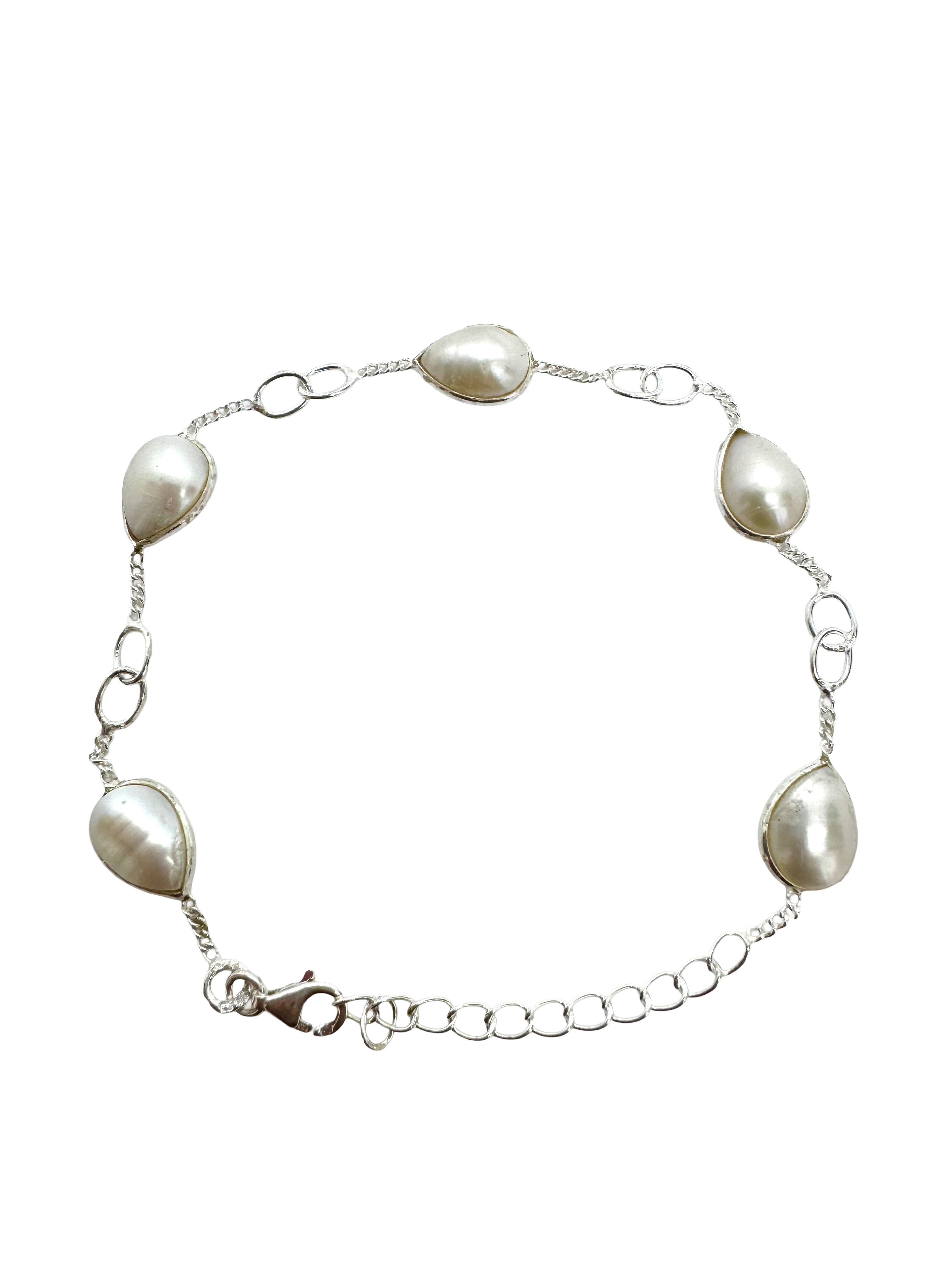 Pulseira de prata de lei e pérolas em forma de lágrima