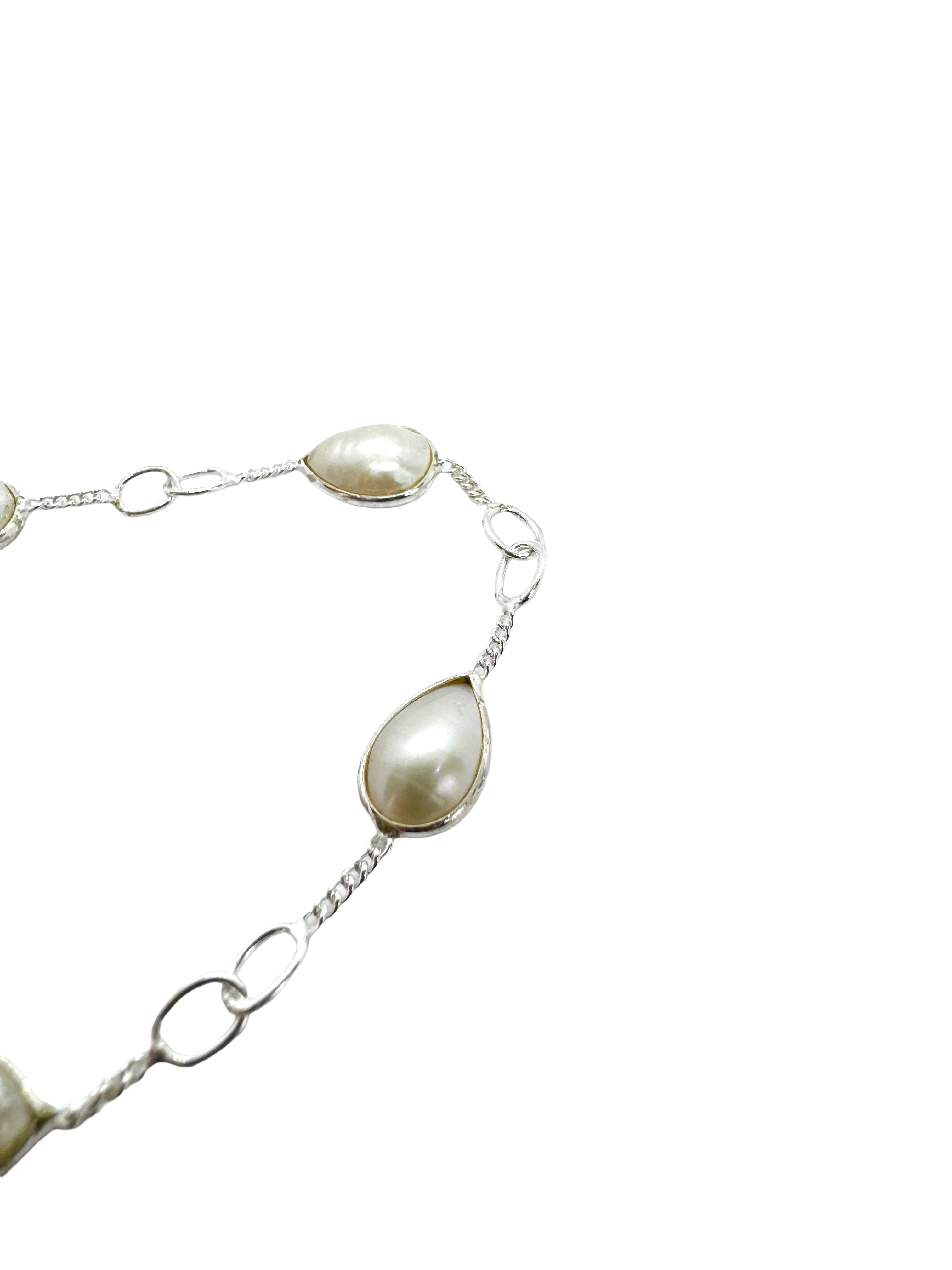 Pulseira de prata de lei e pérolas em forma de lágrima