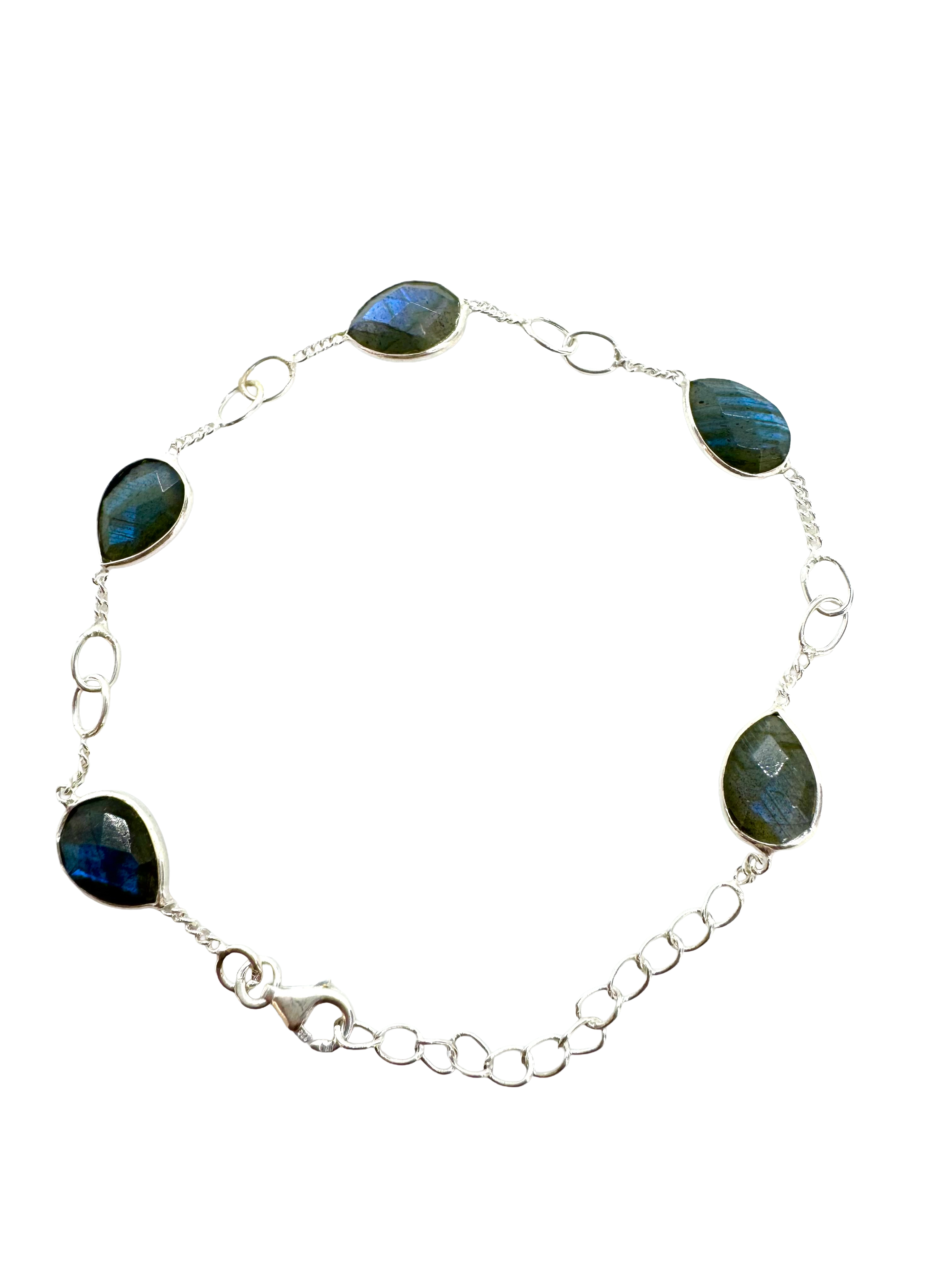 Pulseira de prata de lei e labradorite em forma de lágrima