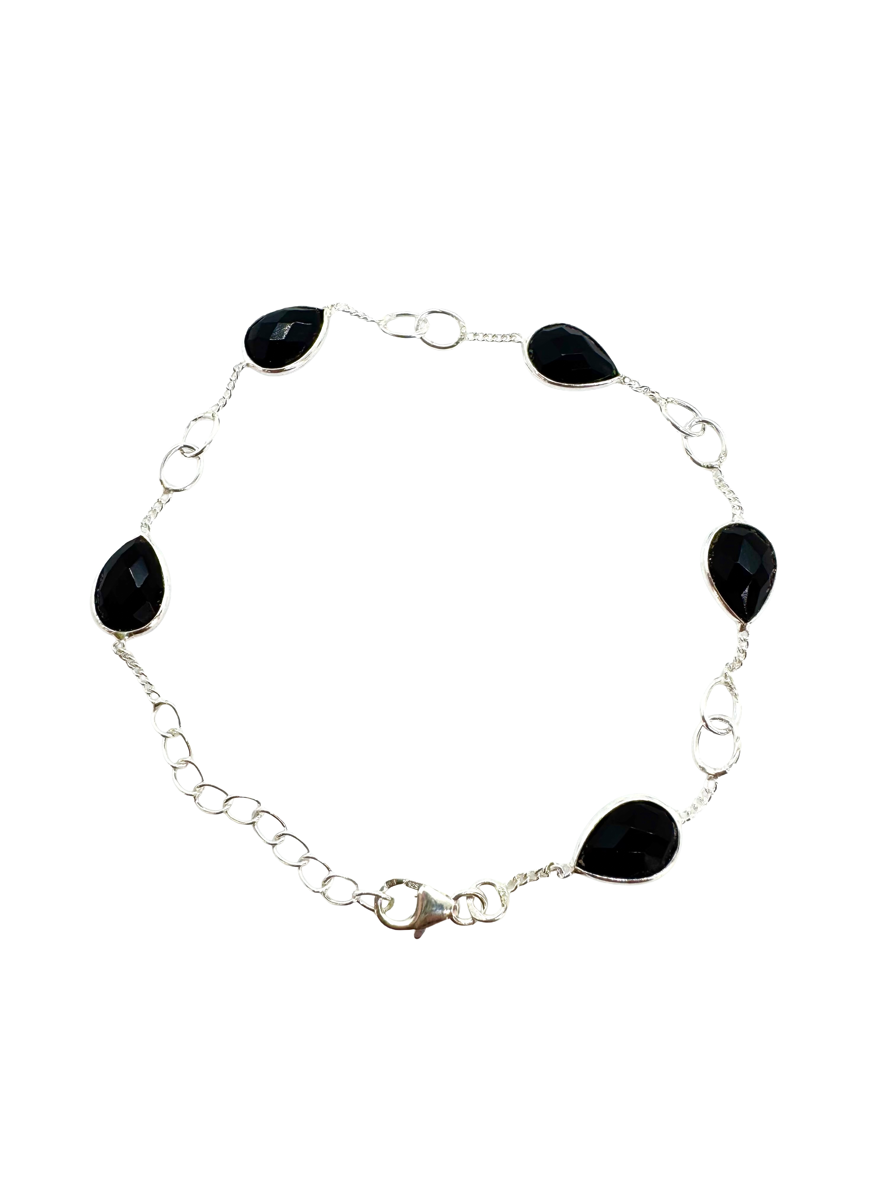 Pulseira de prata de lei e espinélio preto