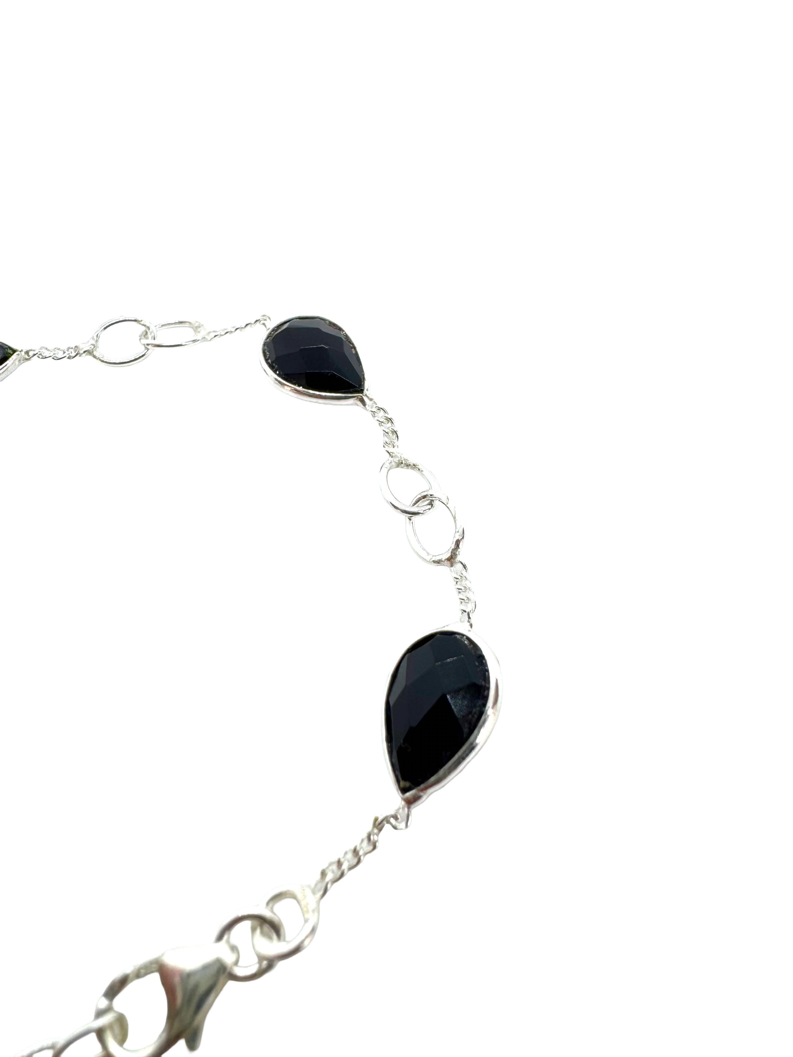 Pulseira de prata de lei e espinélio preto