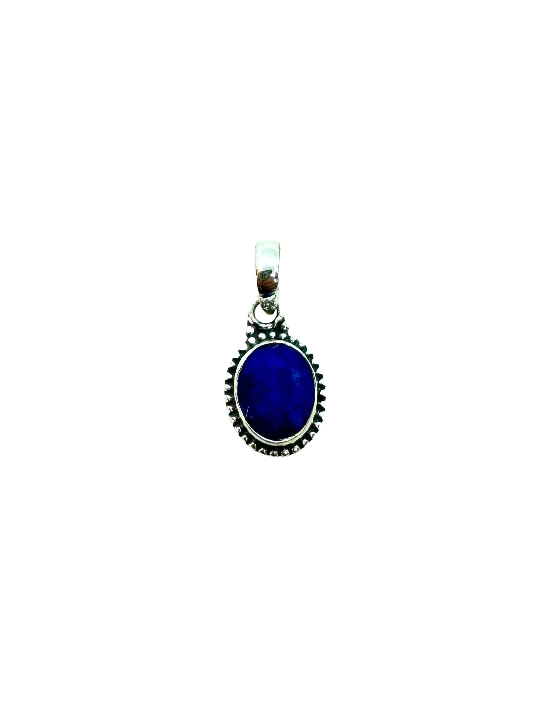 Pendente oval de safira azul com prata