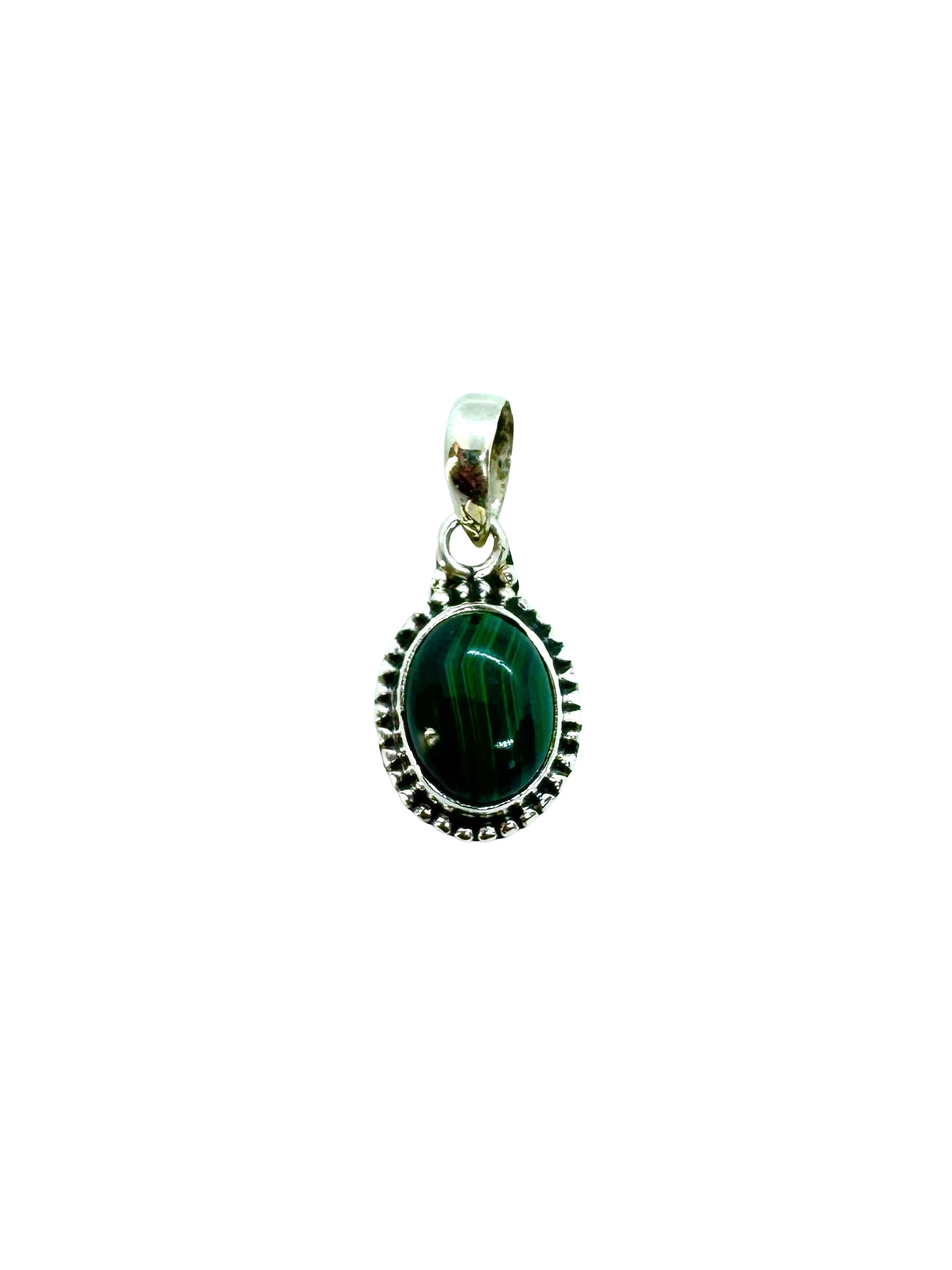 Pendente oval de malaquite com prata