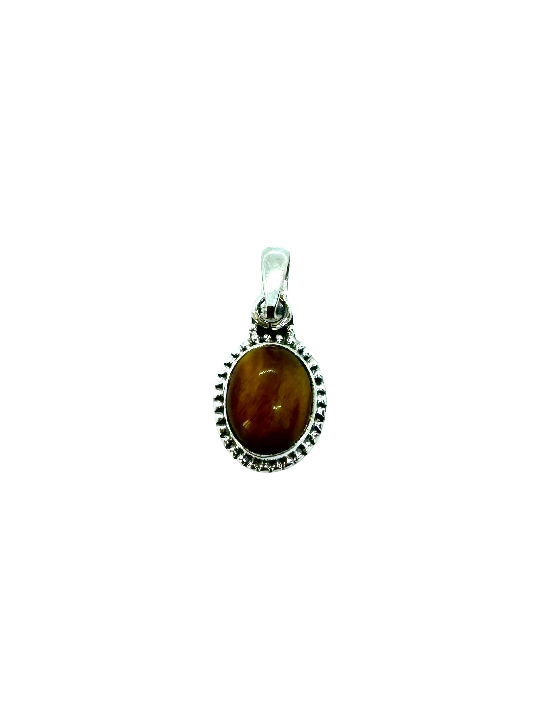 Pendente Oval Olho de Tigre com Prata